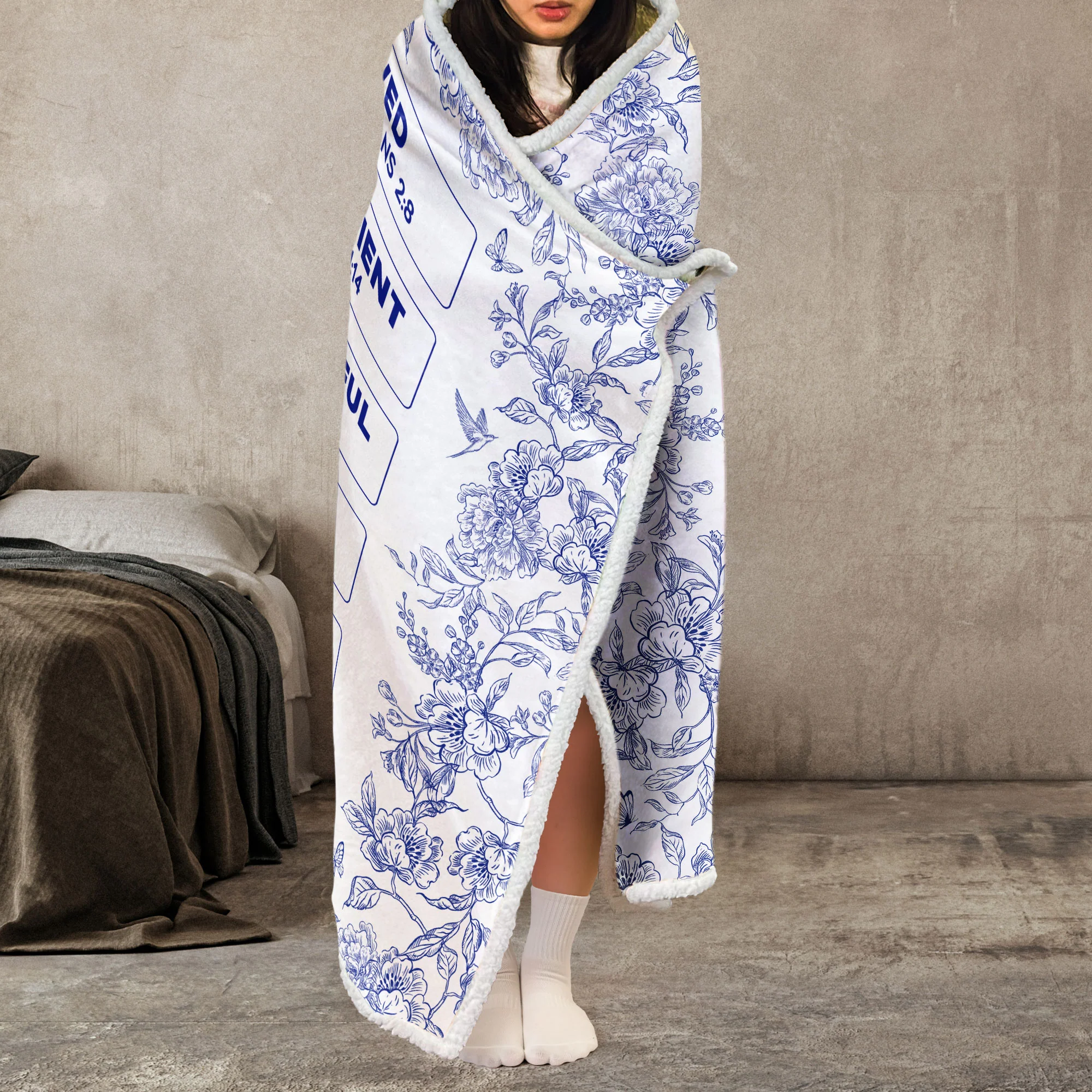 God Says I Am Name Letter In Bible Toile De Jouy Style - Personalized Wearable Blanket Hoodie - Image 3