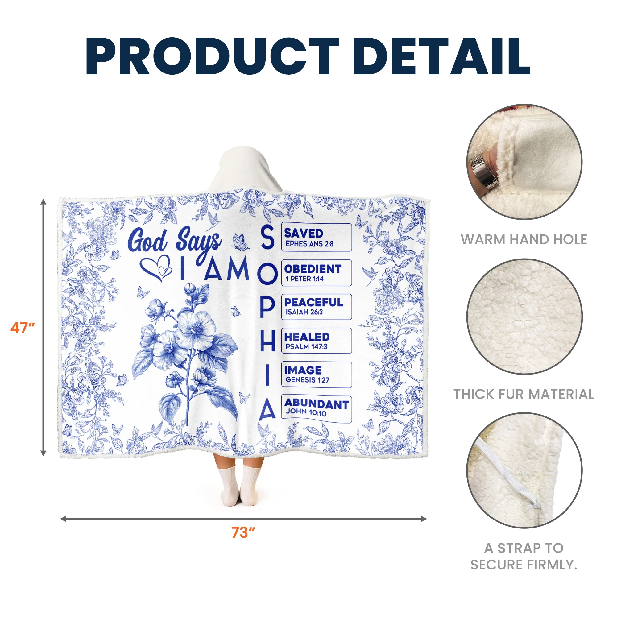 God Says I Am Name Letter In Bible Toile De Jouy Style - Personalized Wearable Blanket Hoodie - Image 5