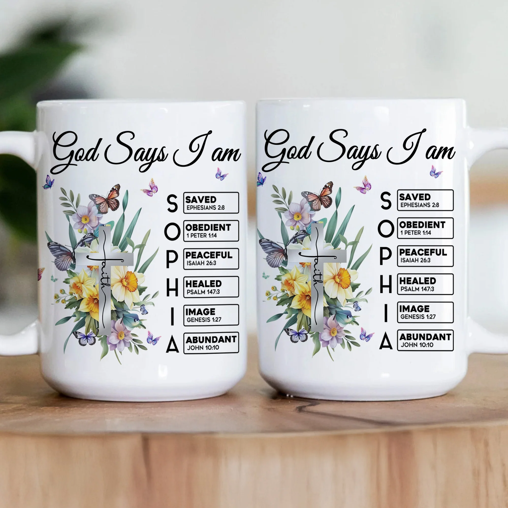 God Says I Am New Version Custom Birth Flower Name In Bible - Personalized mug - Image 3