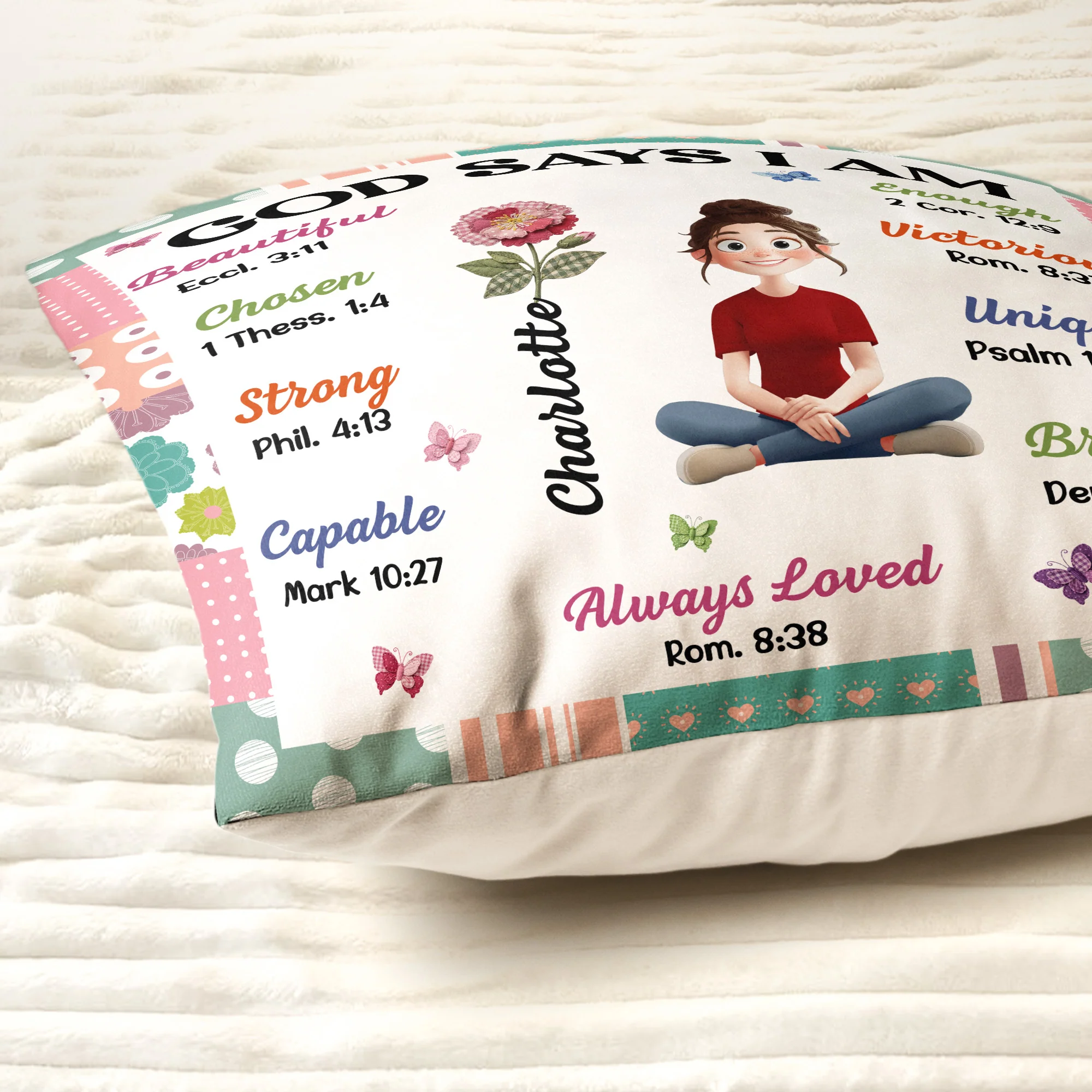 God Says I Am Patchwork Flower - Personalized Pillow - Image 3