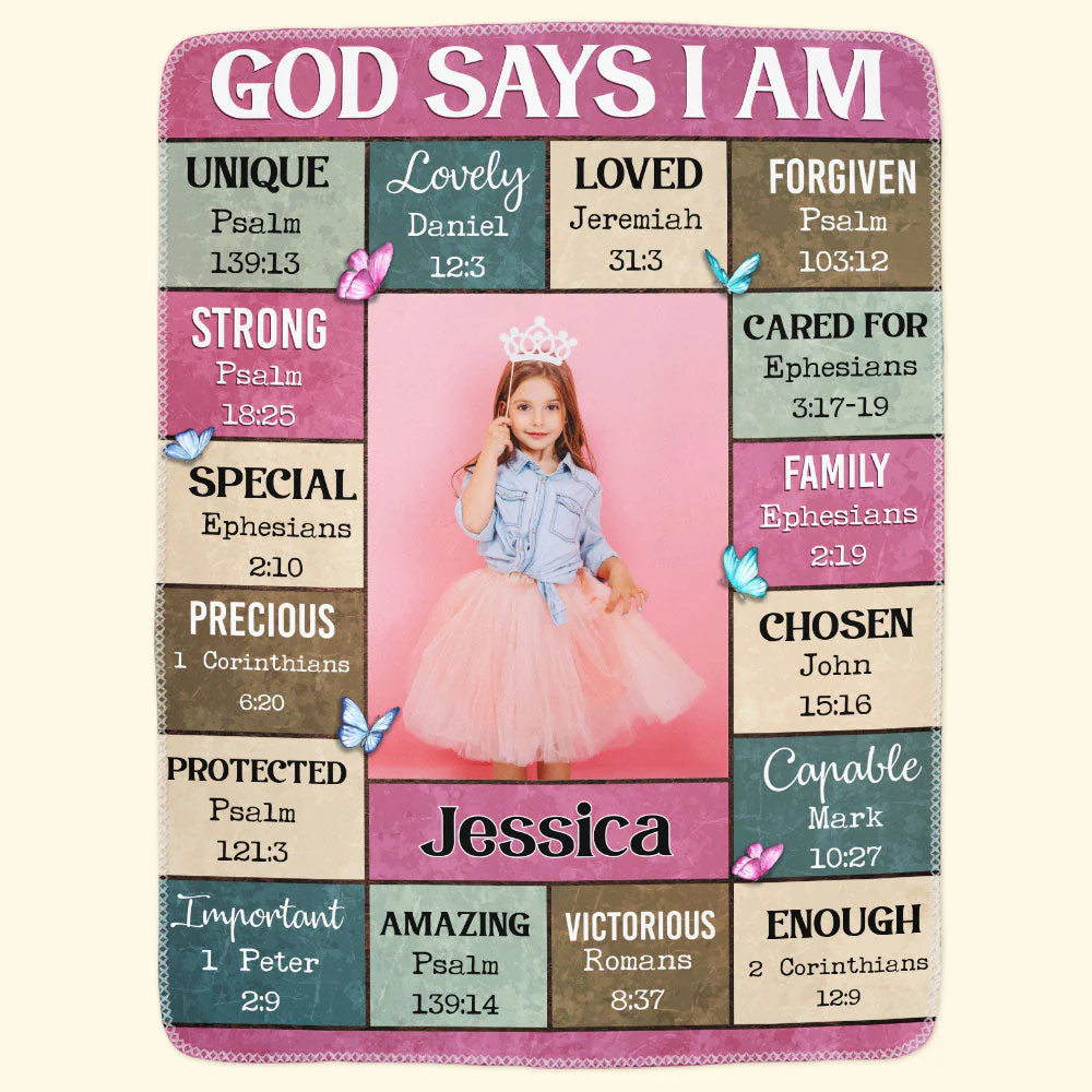 God Says I Am - Personalized Baby Photo Blanket - Image 4
