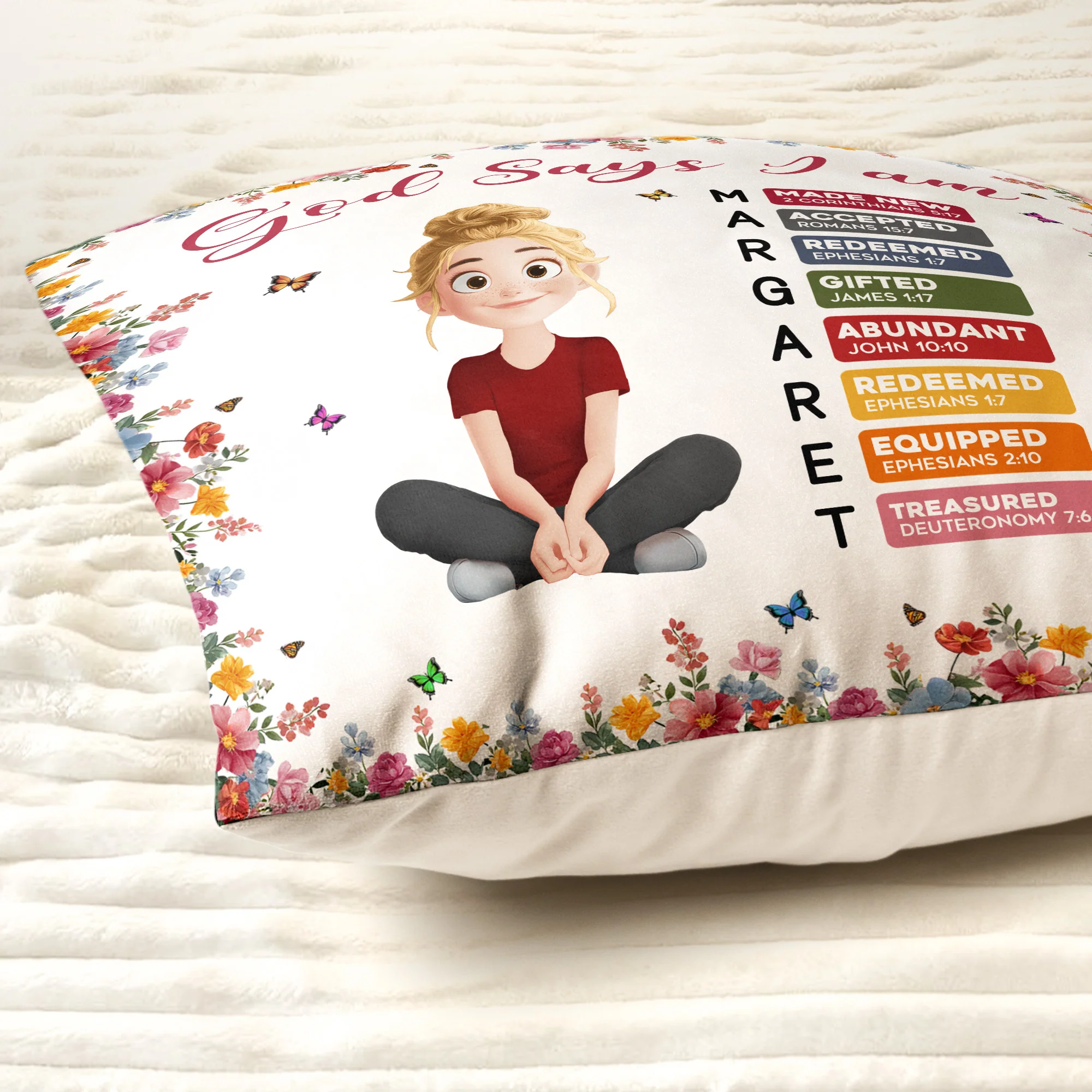 God Says I Am With Name Letter In Bible - Personalized Pillow (Insert Included) - Image 4