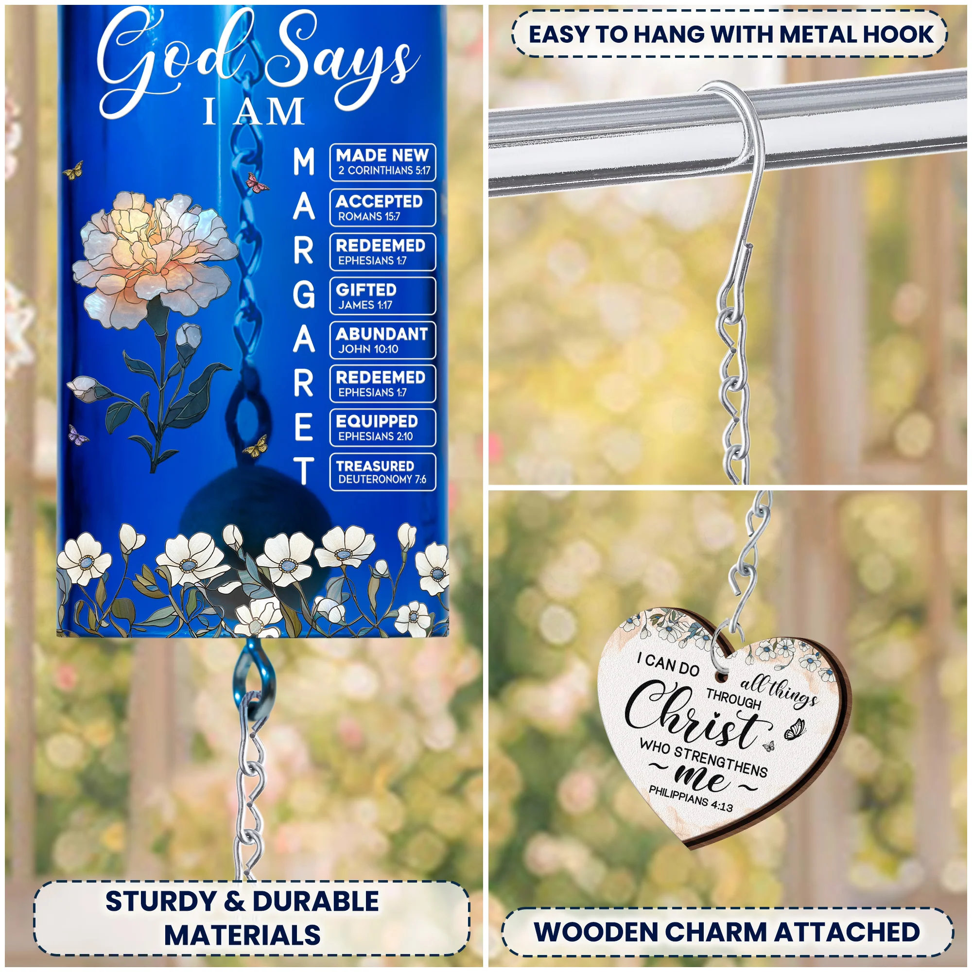 God Says I Am With Name Letter In Bible - Personalized Wine Bottle Wind Chime - Image 4