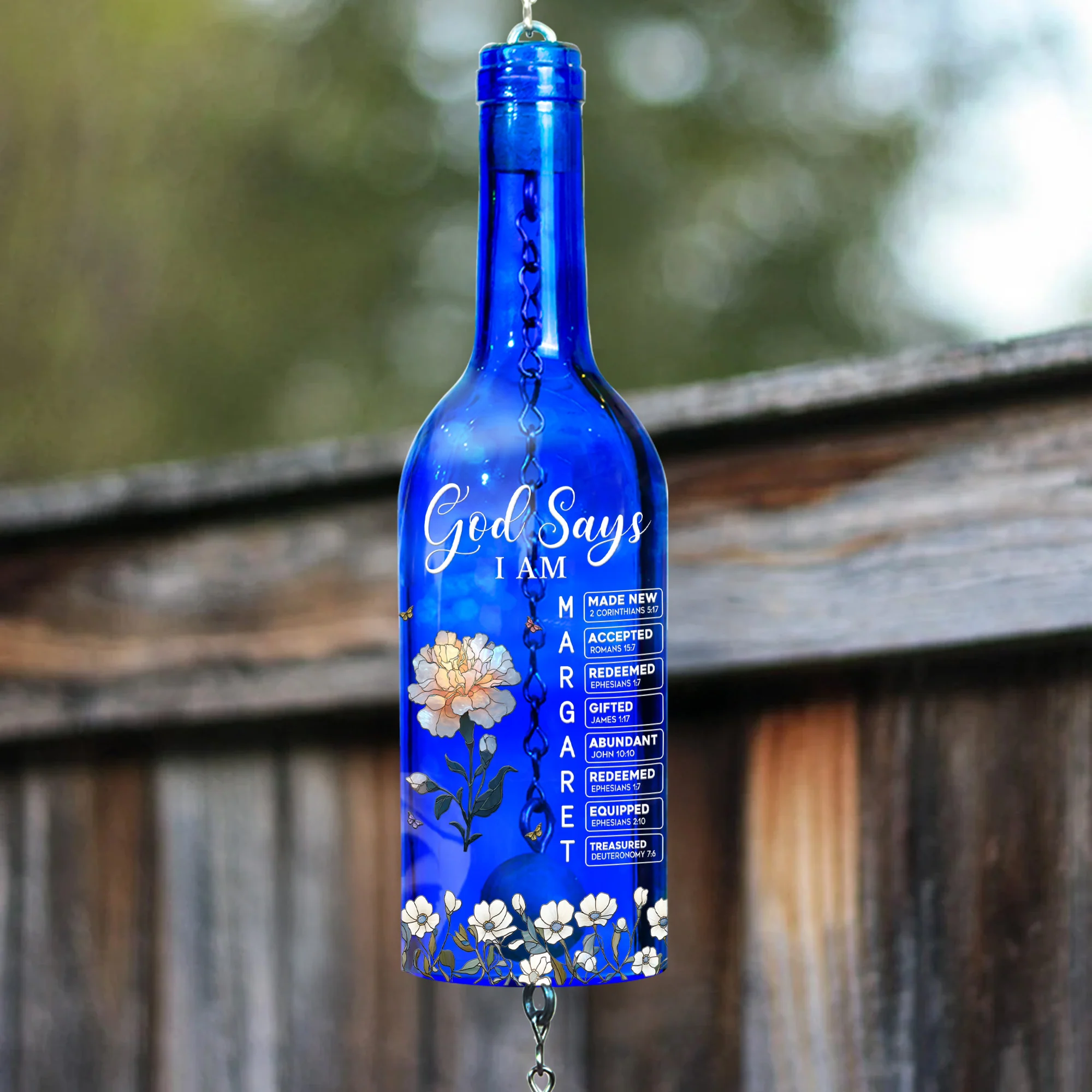 God Says I Am With Name Letter In Bible - Personalized Wine Bottle Wind Chime - Image 5