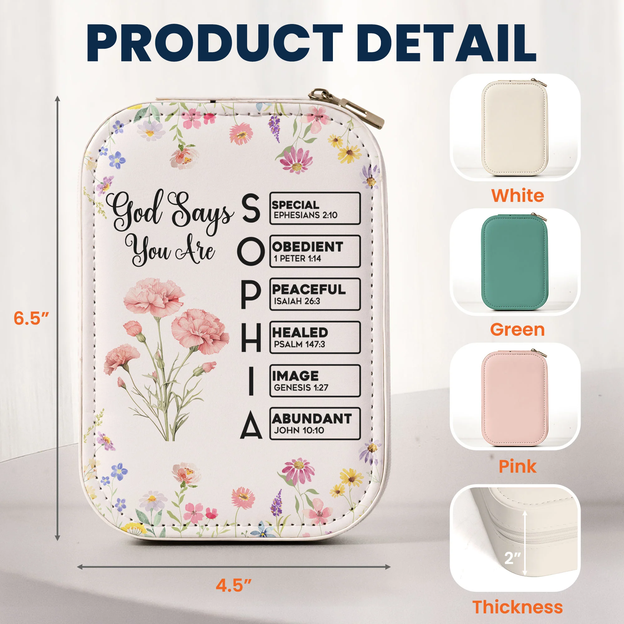 God Says You Are Custom Birth Flower & Name In Bible Verses - Custom Makeup Box With LED Mirror - Image 6