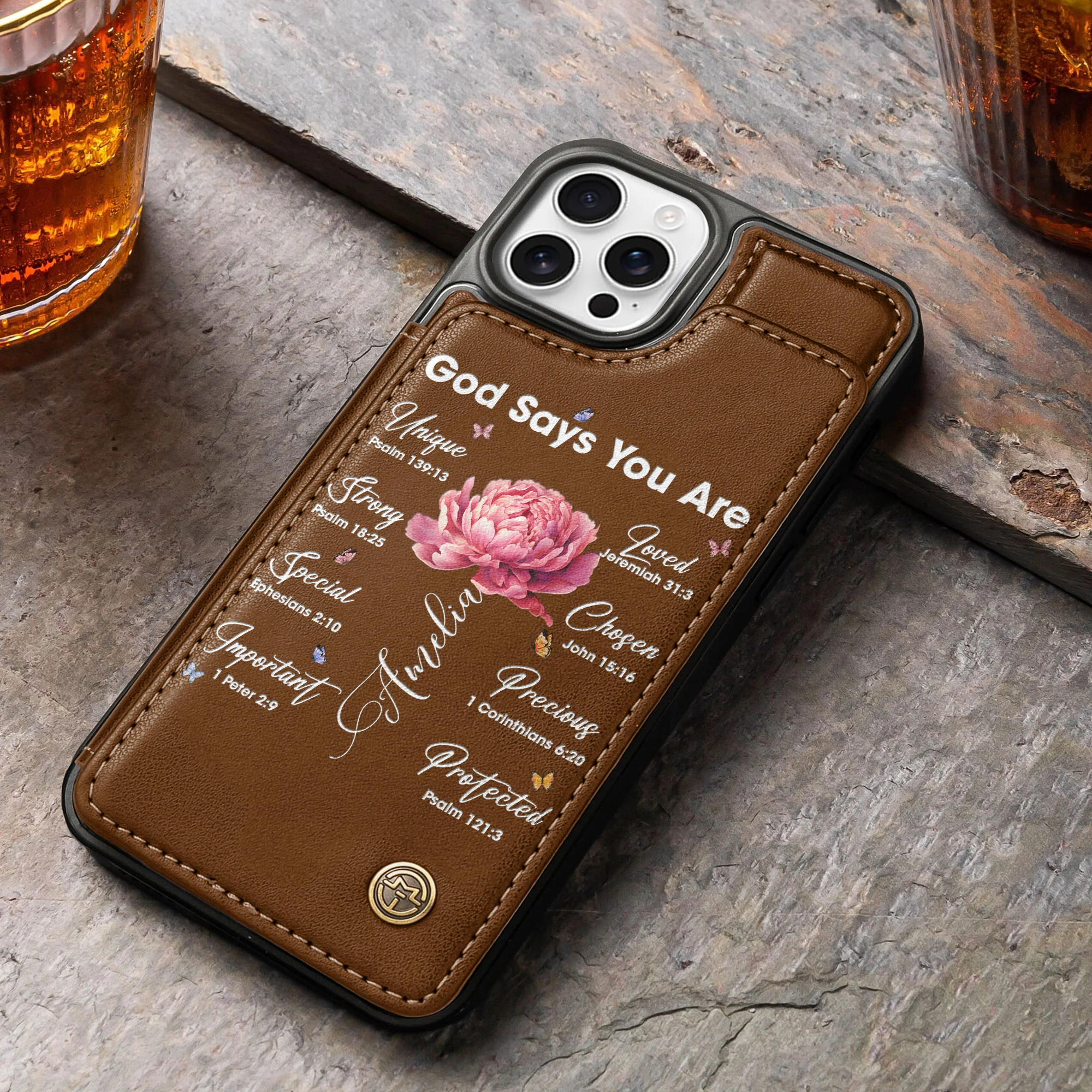 God Says You Are - Custom Birth Flower - Personalized Leather Flip Wallet Phone Case - Image 2