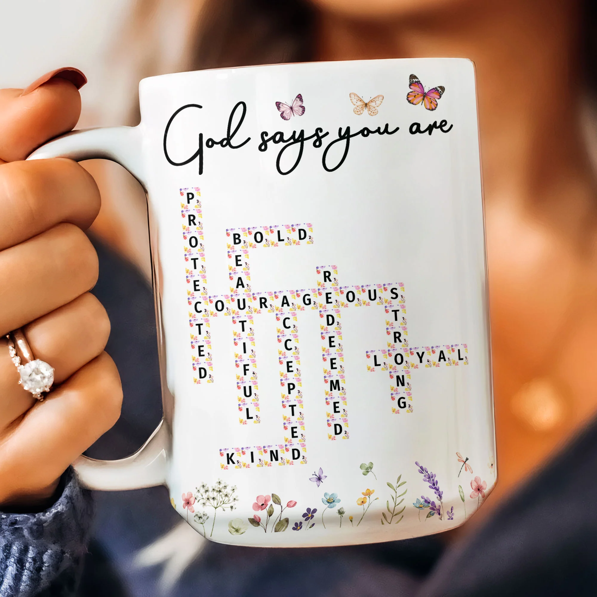 God Says You Are Scrabble Affirmation Words - Personalized Mug - Image 8