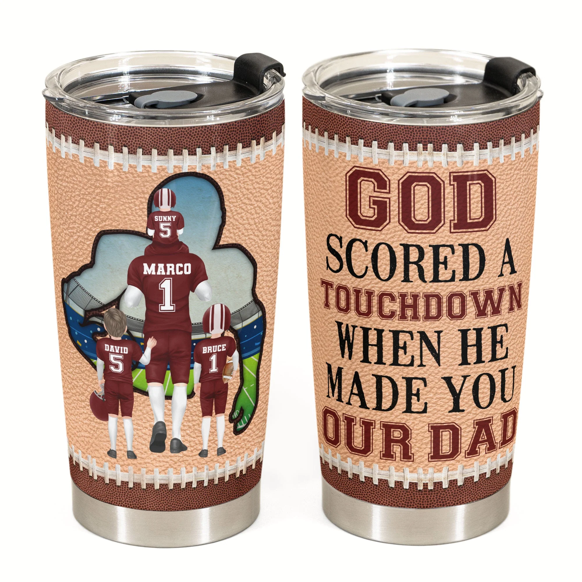 God Scored A Touchdown When He Made You Our Dad  - Personalized Tumbler Cup - Father's Day, Birthday, Football Gift For Dad, Father, Daughter, Son, Family Members - Image 2
