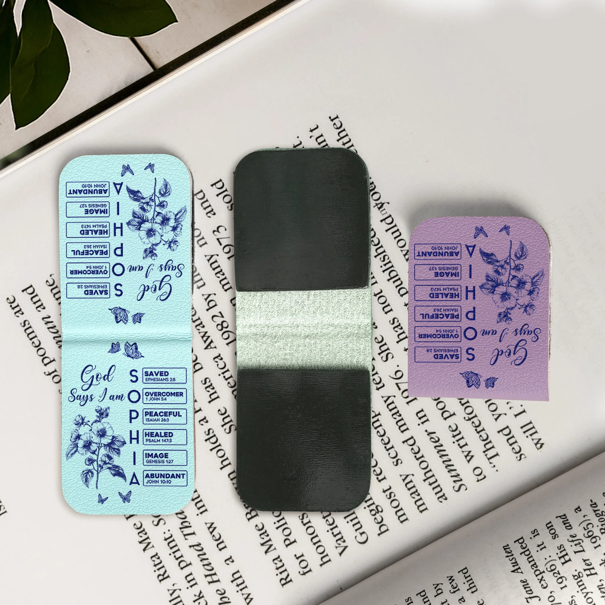 Gods Says I Am Name In Bible Toile De Jouy Style - Personalized Leather Magnetic Bookmark - Image 2