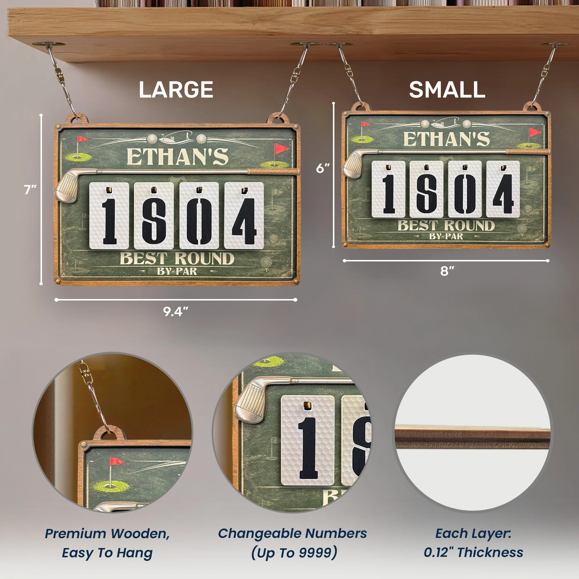 Golf Best Round By Par - Personalized Hanging Golf Tracker - Image 6