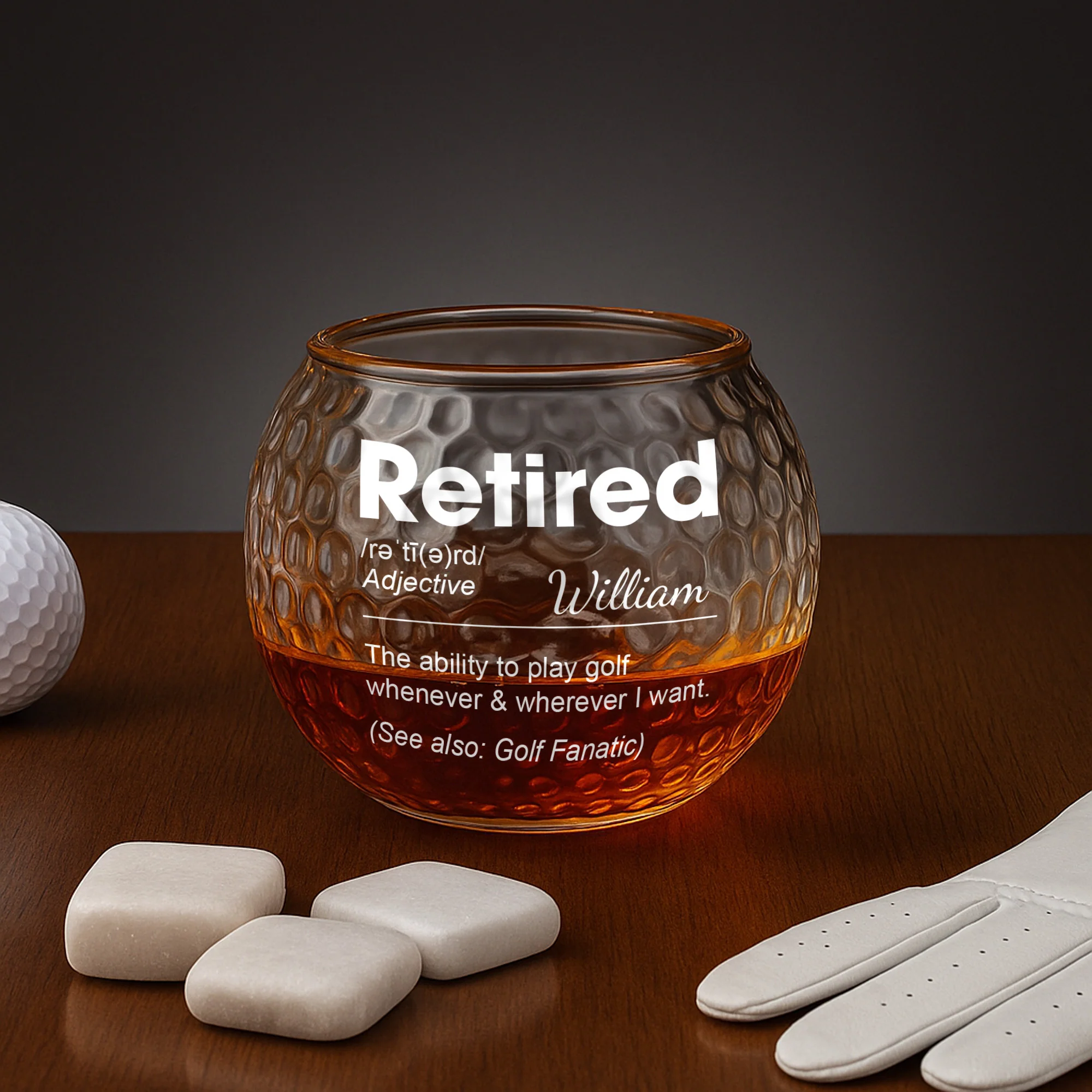 Golf Retirement Gifts For Dad, Husband, Grandpa, Golfers - Personalized Golf Whiskey Glass - Image 2
