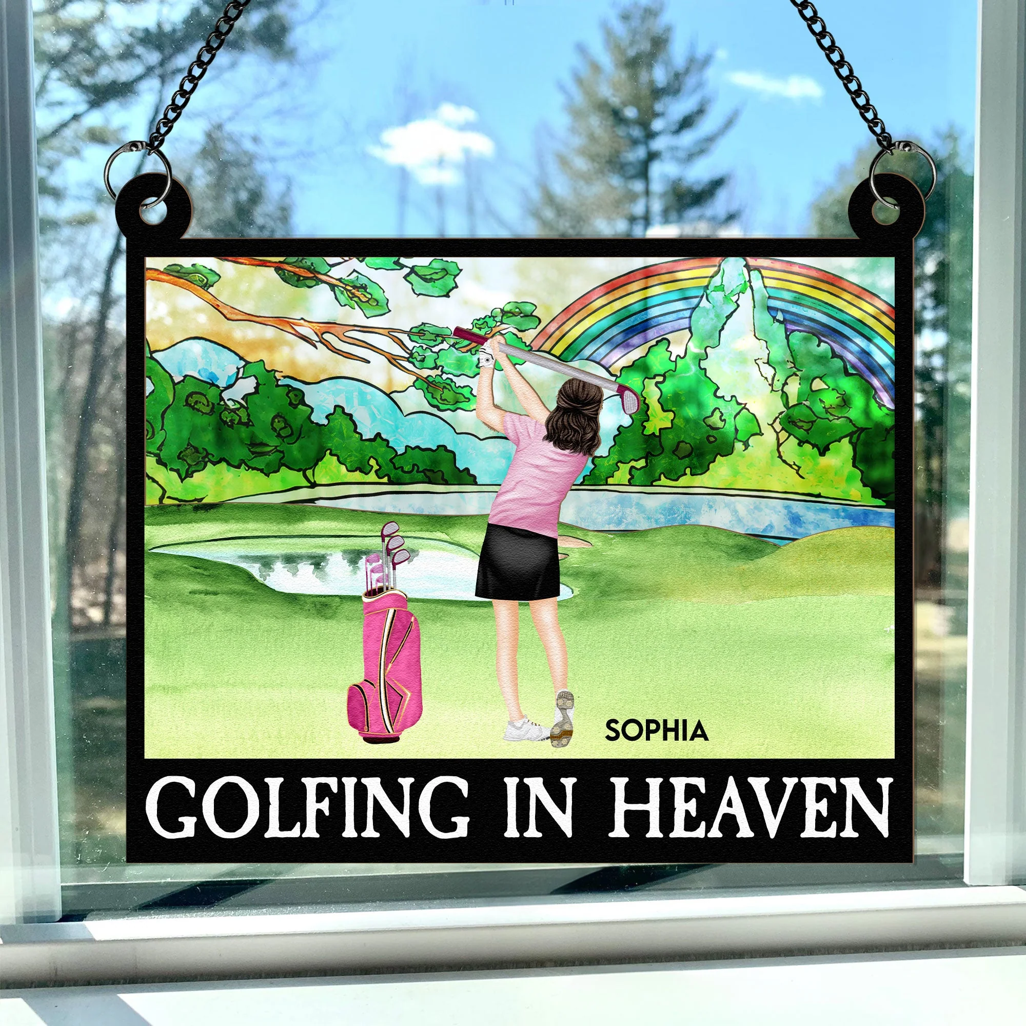 Golfing In Heaven - Personalized Window Hanging Suncatcher Ornament - Image 3