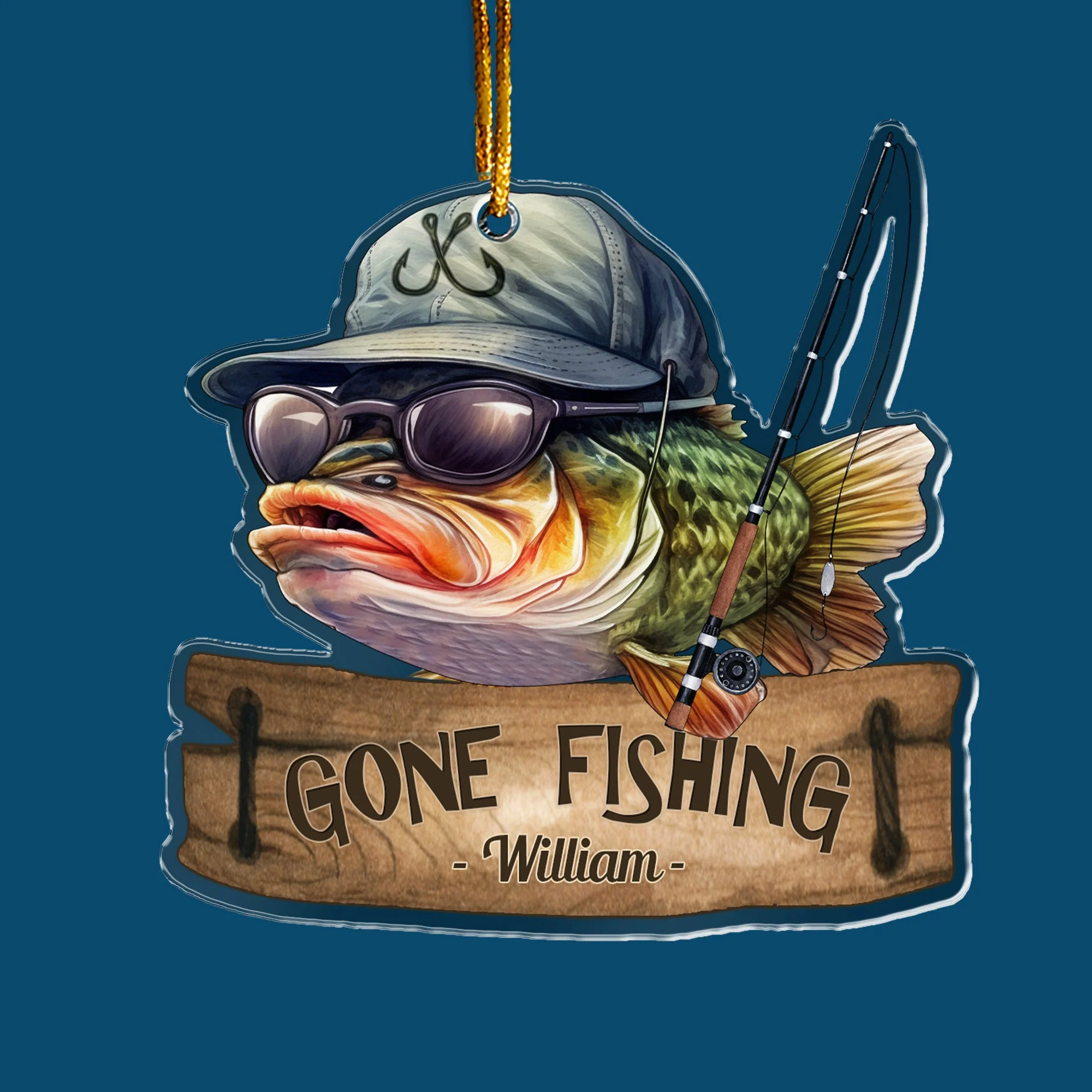 Gone Fishing Fishing Bass Fish Fisherman - Personalized Acrylic Ornament - Image 4