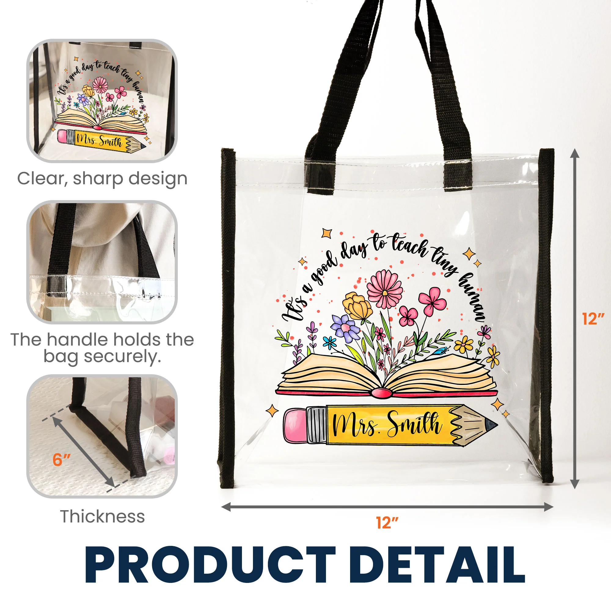 Good Day To Teach Tiny Human - Personalized Clear Tote Bag - Image 5