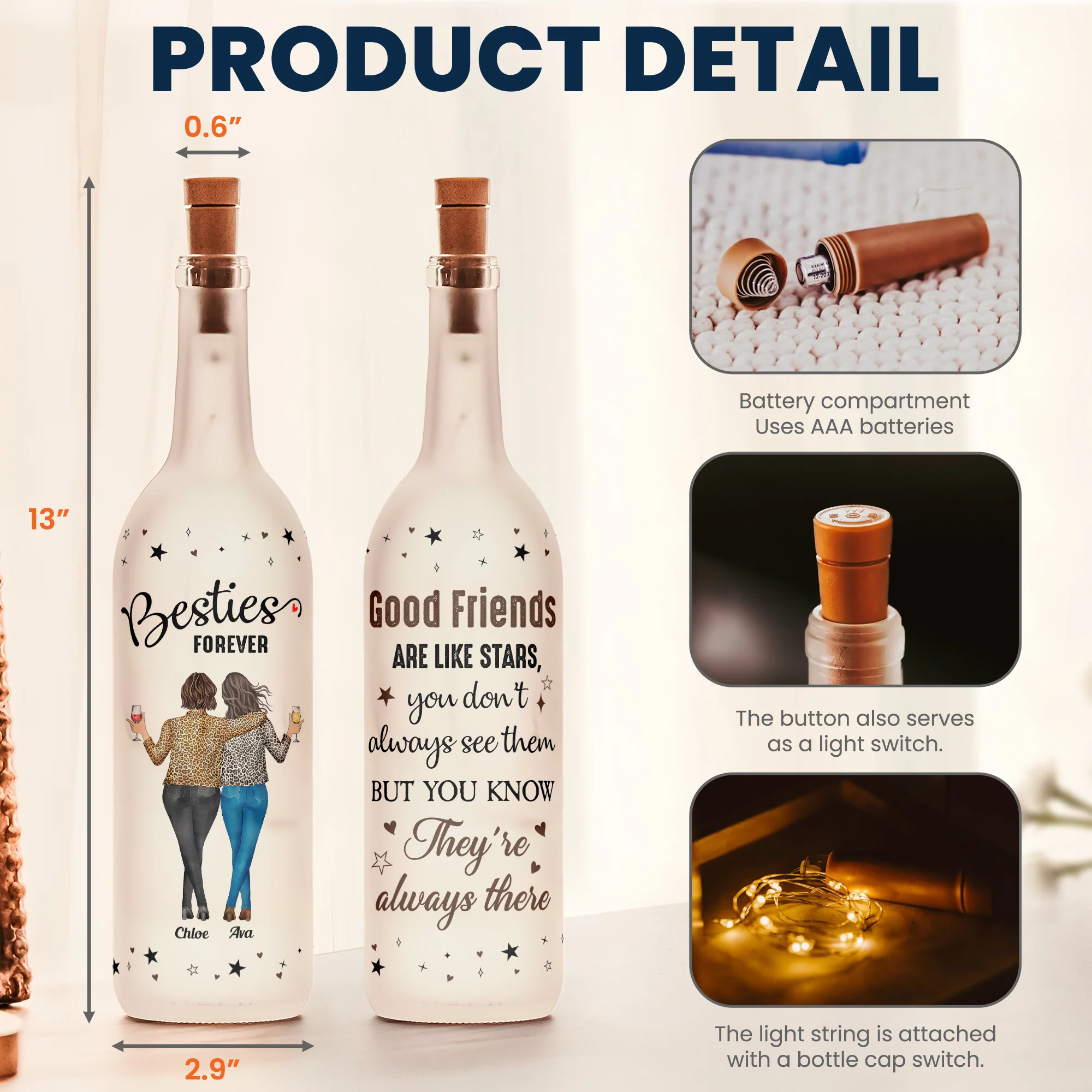 Good Friends Are Always Here - Personalized Bottle Lamp - Gift For Friend - Image 4