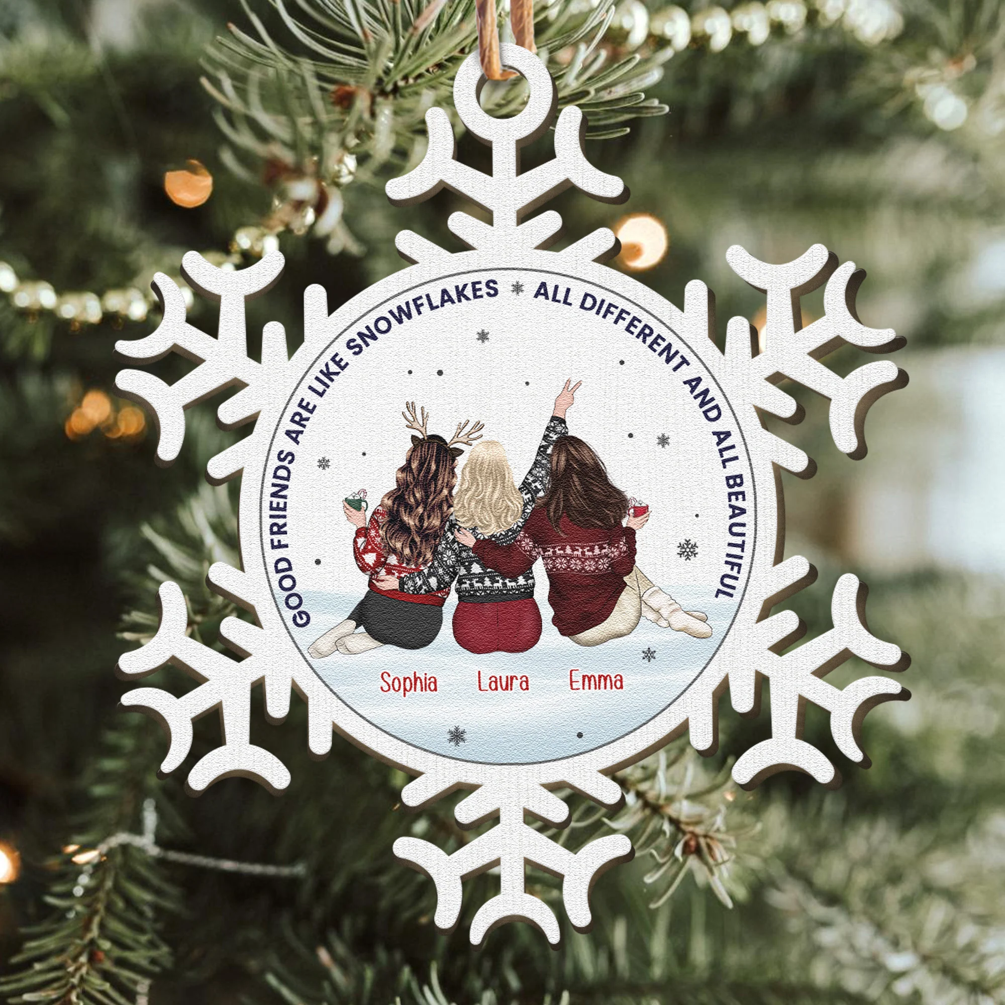 Good Friends Are Like Snowflakes - Personalized Wooden Ornament - Image 3