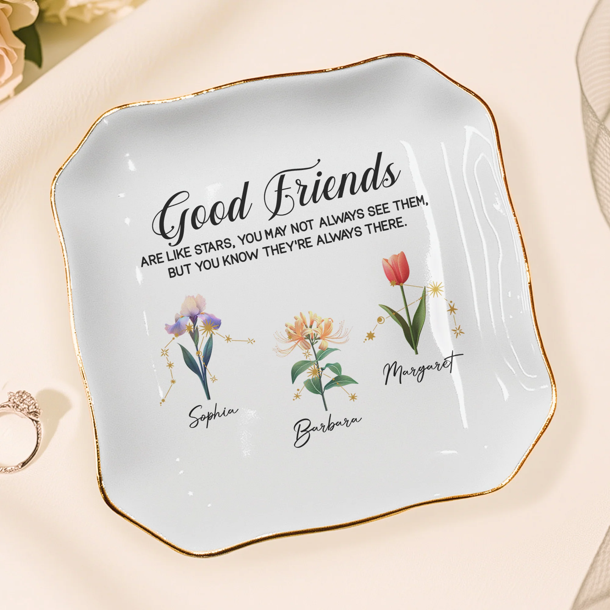 Good Friends Are Like Stars Custom Birth Month & Zodiac Star Sign - Personalized Jewelry Dish - Image 4