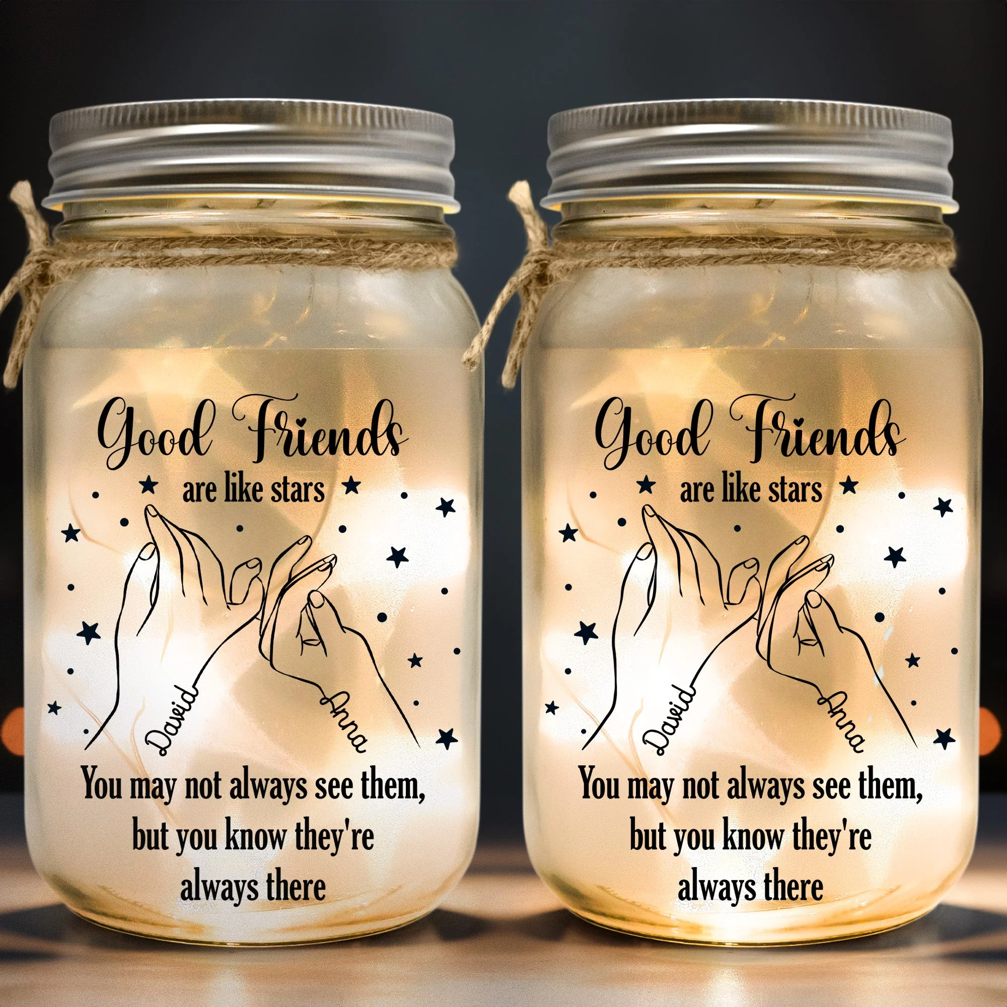 Good Friends Are Like Stars - Personalized Mason Jar Light - Image 2