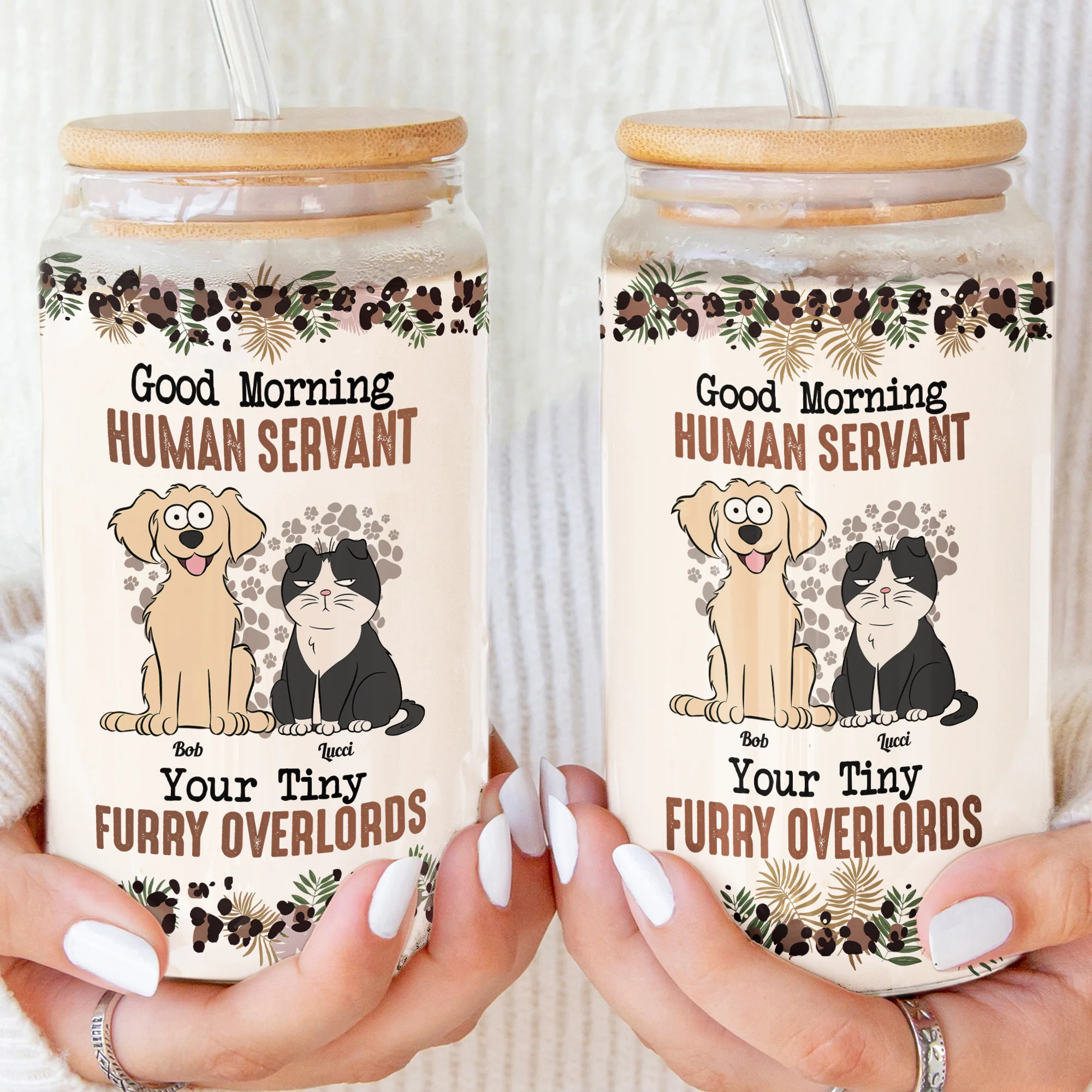 Good Morning Human Servant - Personalized Clear Glass Cup - Image 2