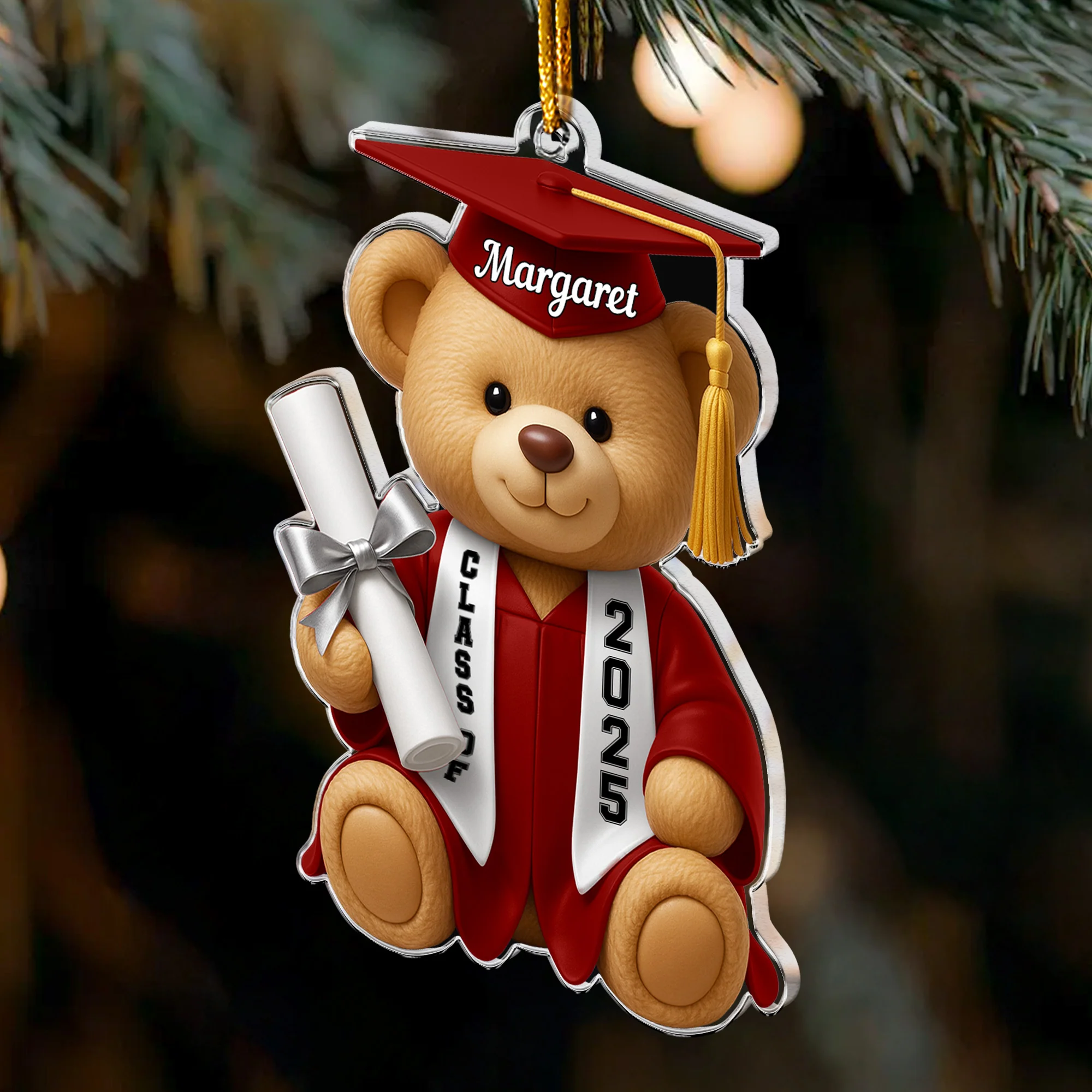 Graduation Bear Flat Design - Gift For Daughter, Son - Personalized Acrylic Ornament - Image 3