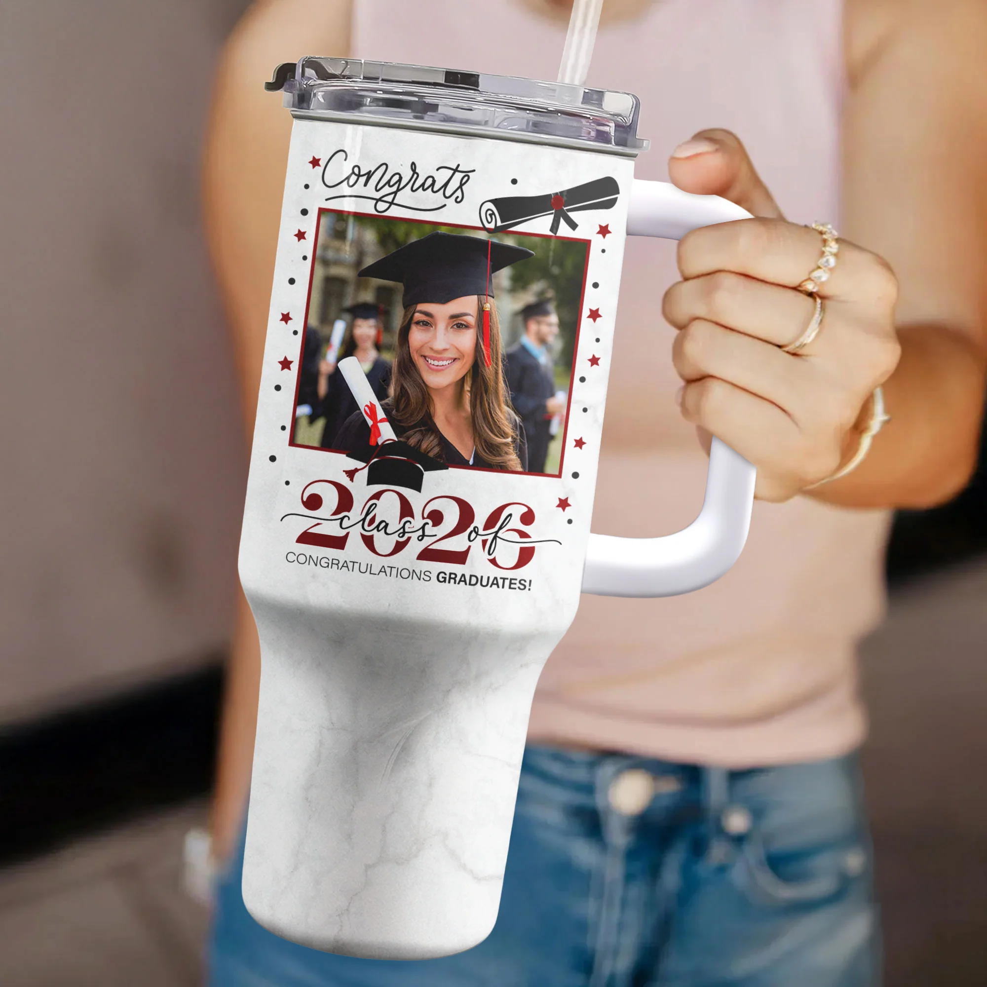 Graduation Behind You All Your Memories - Personalized Photo 40oz Tumbler With Straw - Image 4