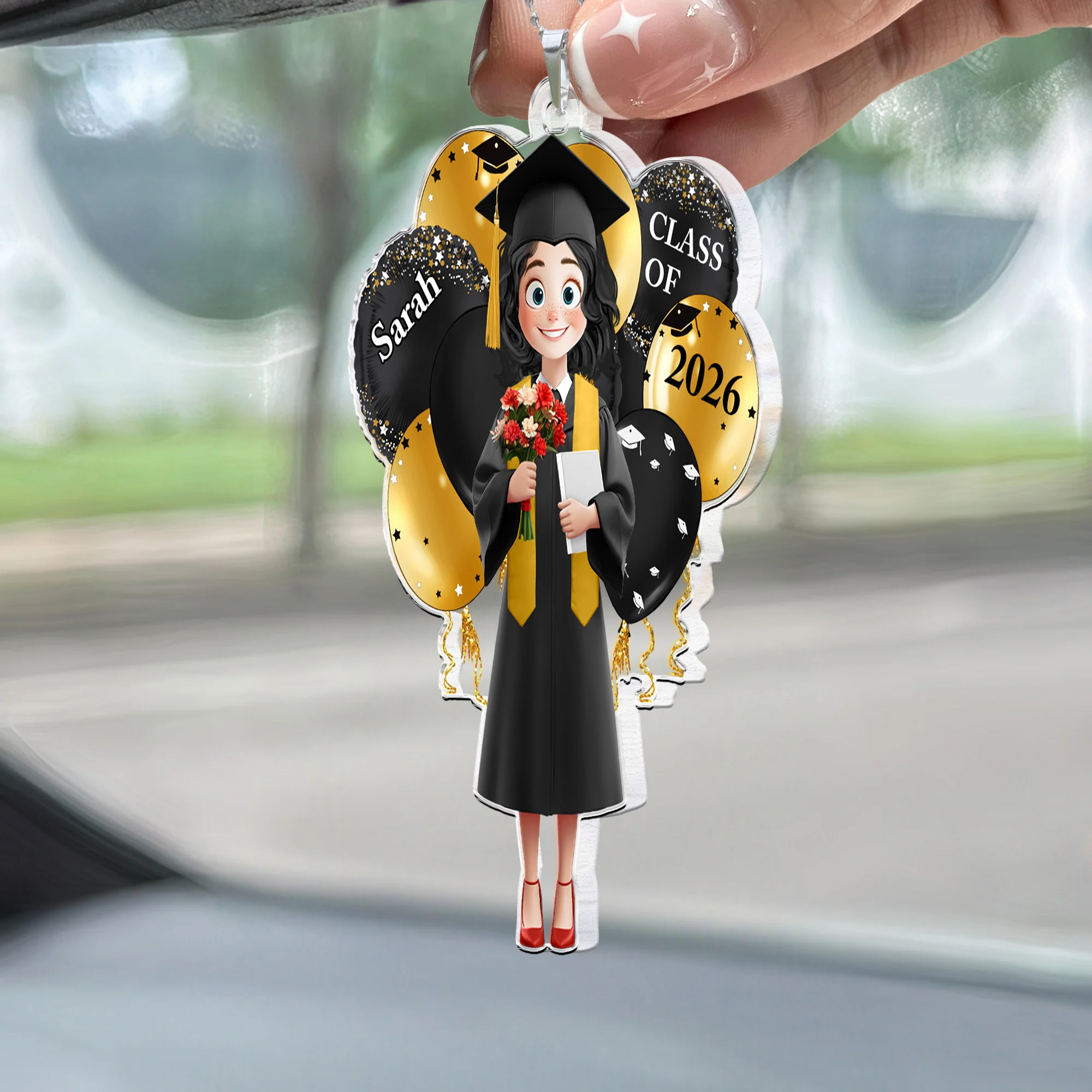 Graduation Celebration Car Ornament - Personalized Rear View Mirror Accessory - Image 2