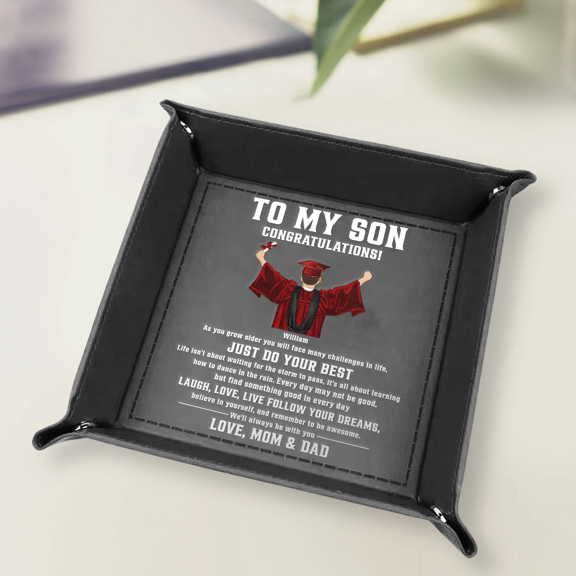 Graduation Follow Your Dreams Believe In Yourself - Personalized Leather Valet Tray - Image 2