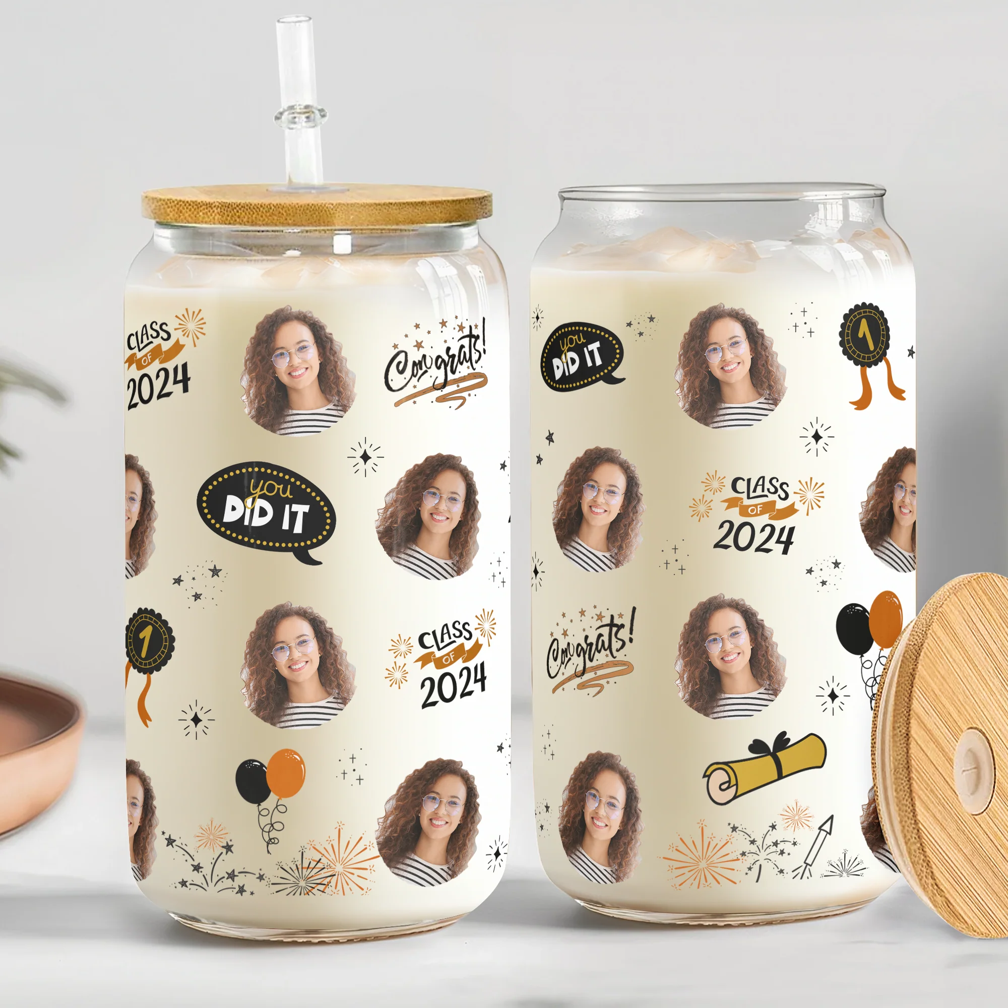 Graduation Gift Custom Face - Personalized Photo Clear Glass Cup - Image 2