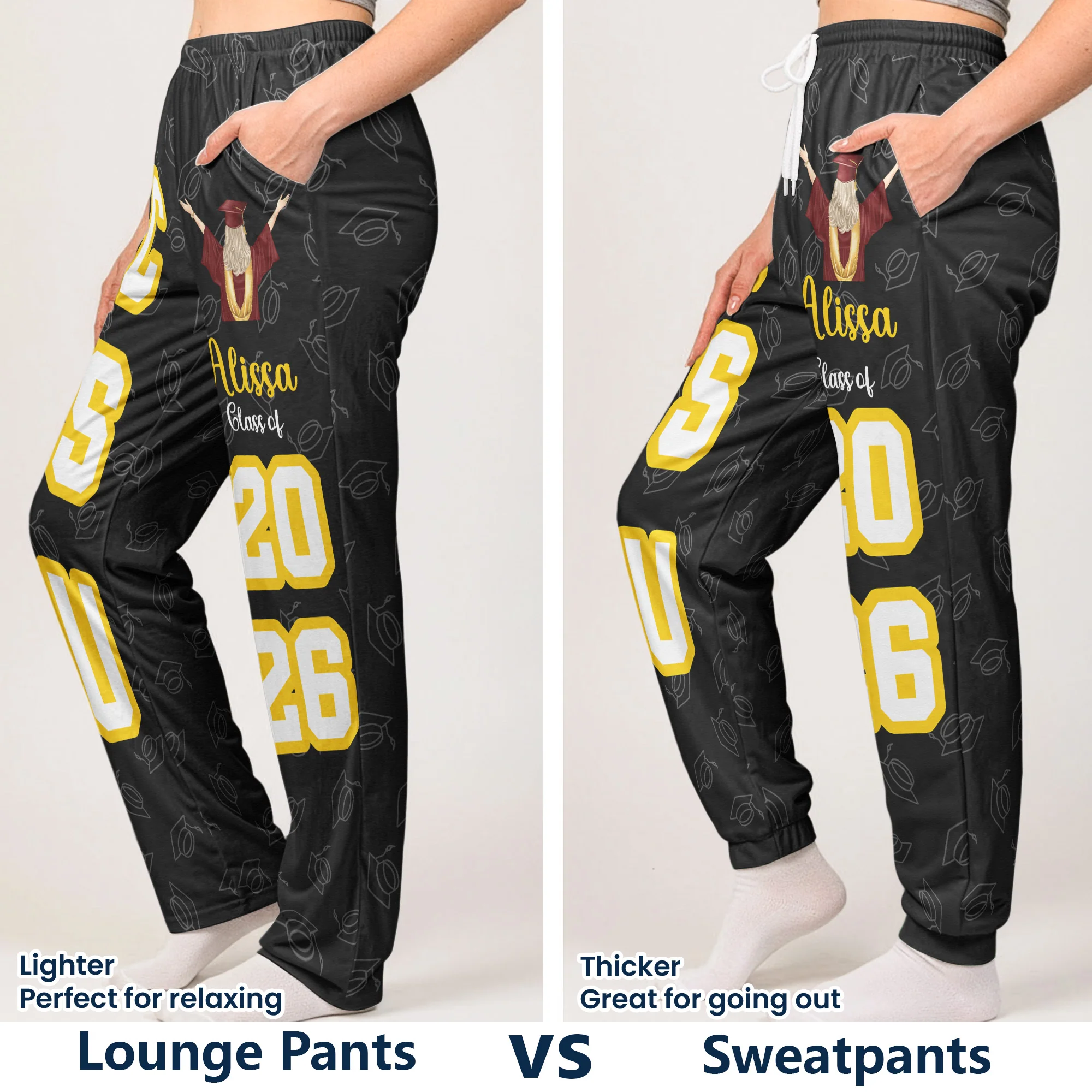 Graduation Gift - Custom School, College Name - Personalized Sweatpants, Lounge Pants With Pockets - Image 6