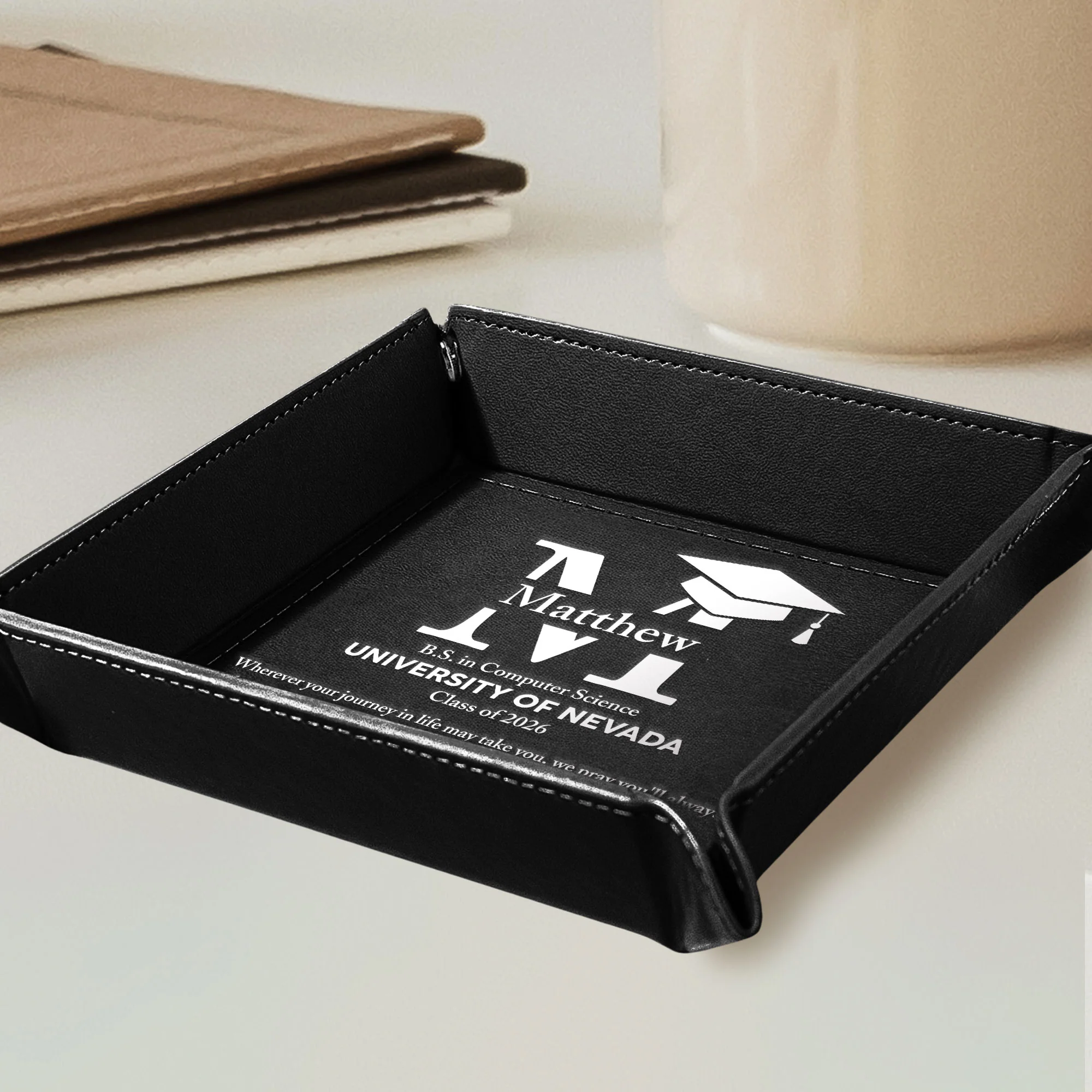Graduation Gift Custom University College School - Personalized Leather Valet Tray - Image 3