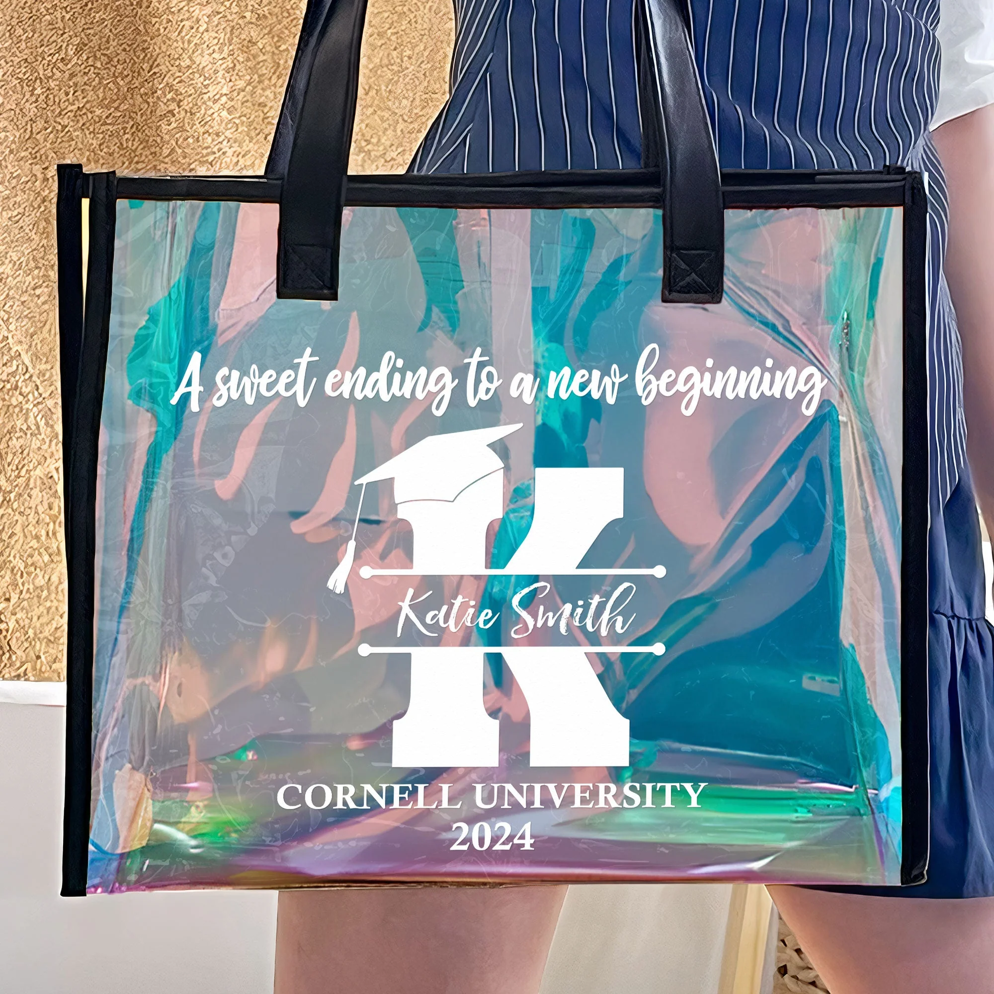 Graduation Gift For Girl A Sweet Ending - Personalized Holographic Tote - Image 4
