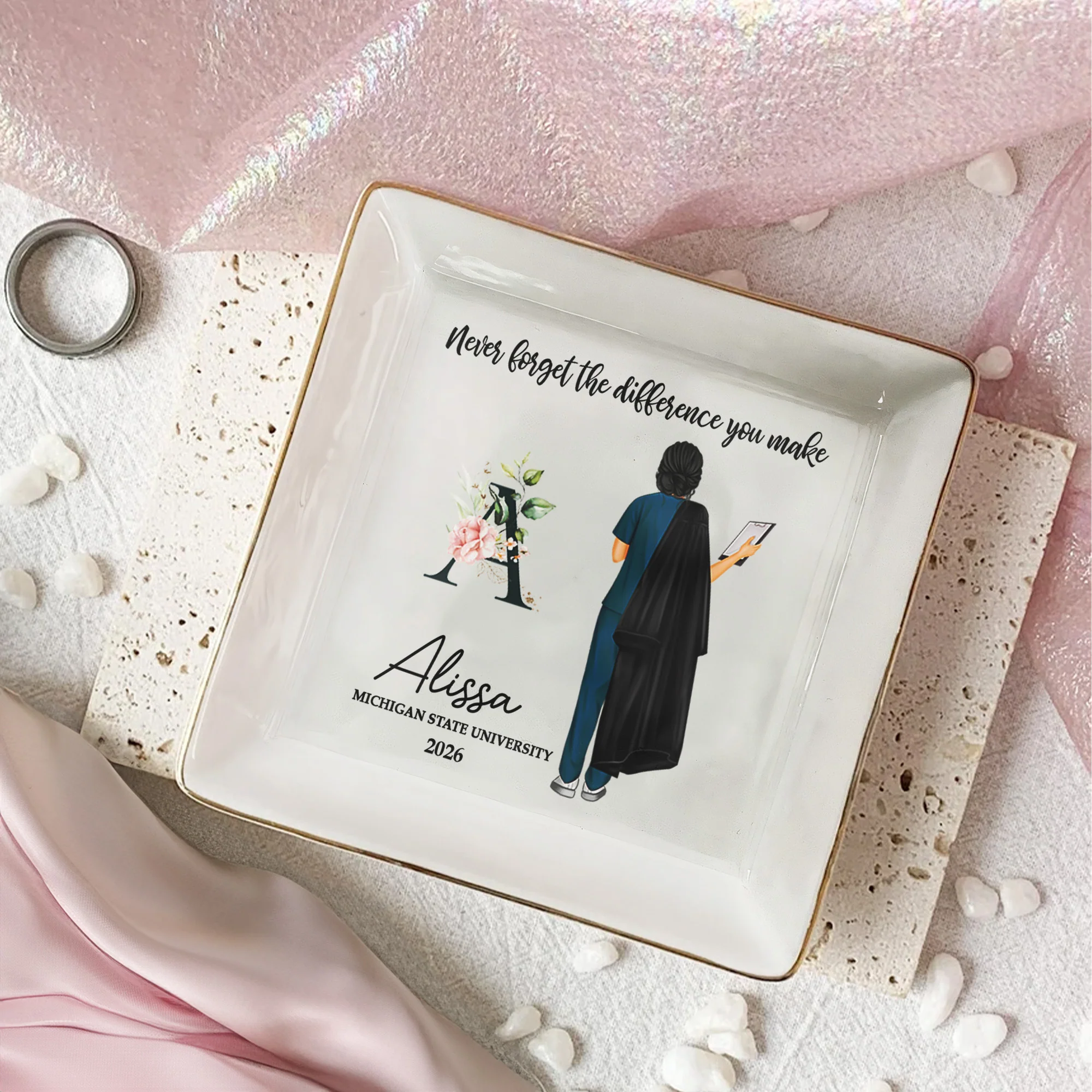 Graduation Gift For Nurse - Personalized Jewelry Dish - Image 2