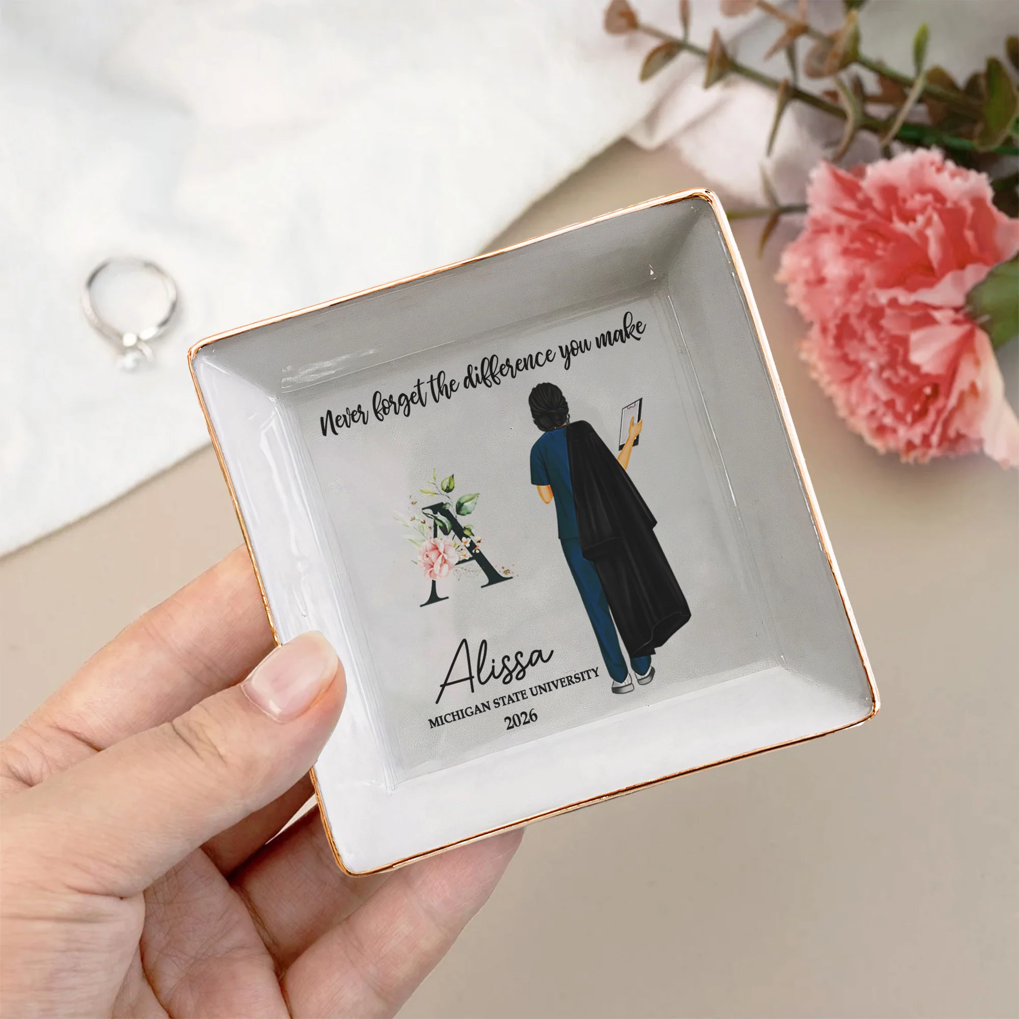 Graduation Gift For Nurse - Personalized Jewelry Dish - Image 3