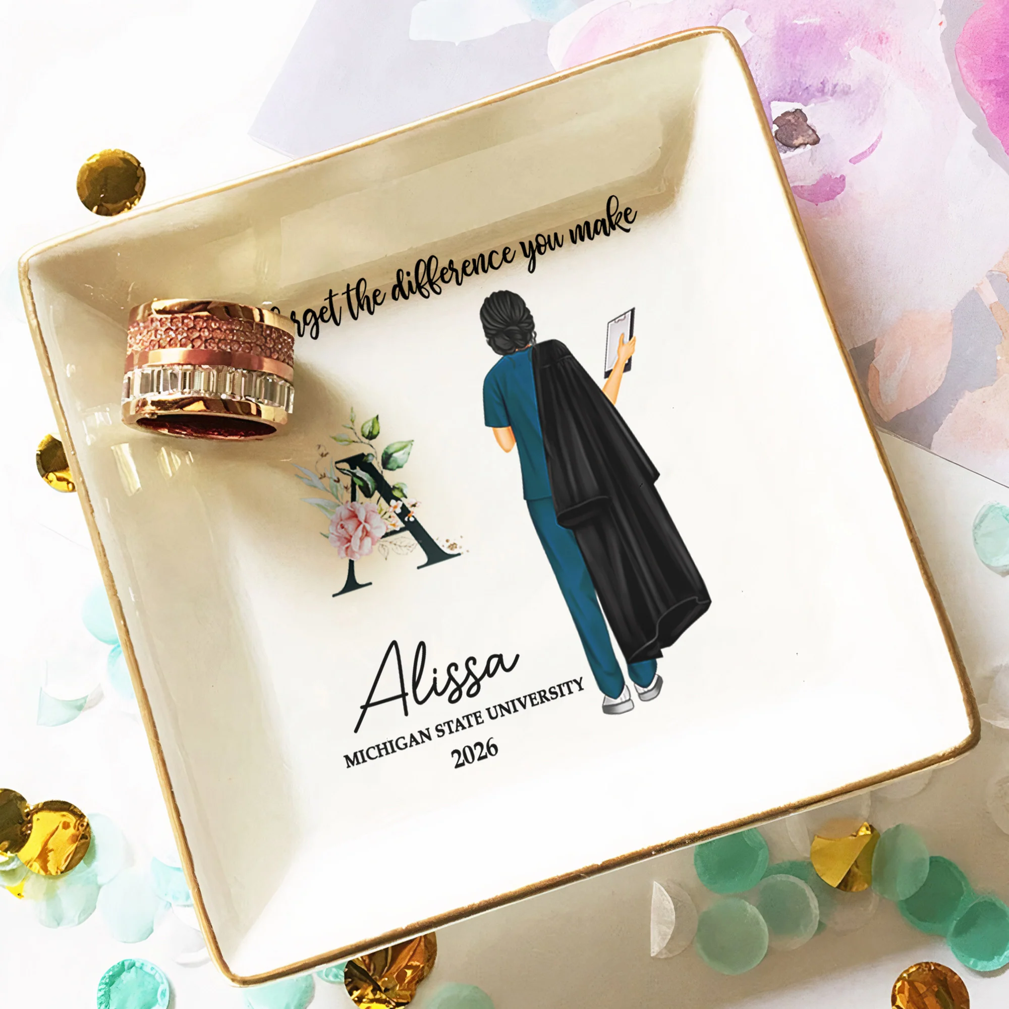 Graduation Gift For Nurse - Personalized Jewelry Dish - Image 4