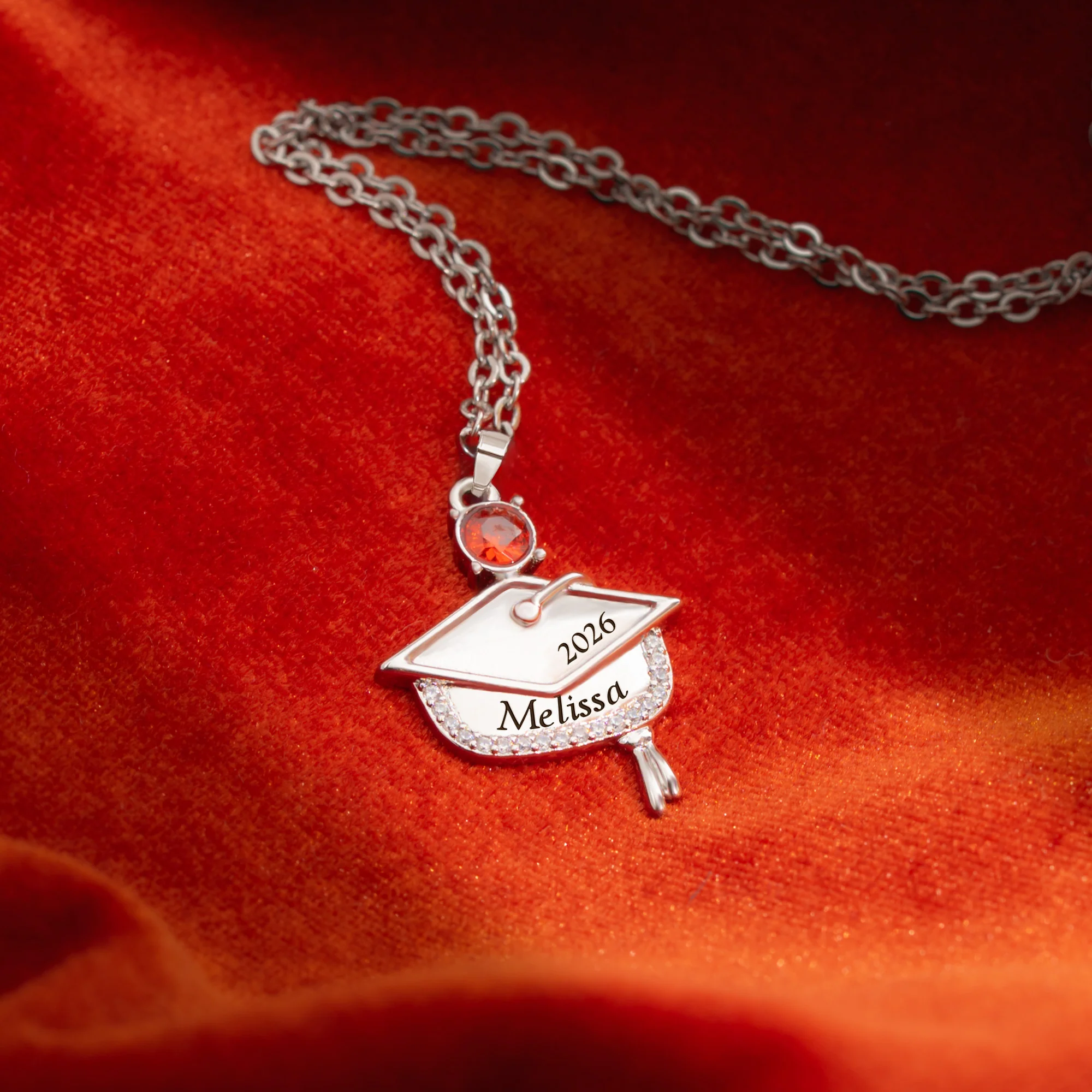 Graduation Gift - Personalized Graduation Cap Pendant Necklace With Birthstone - Image 2