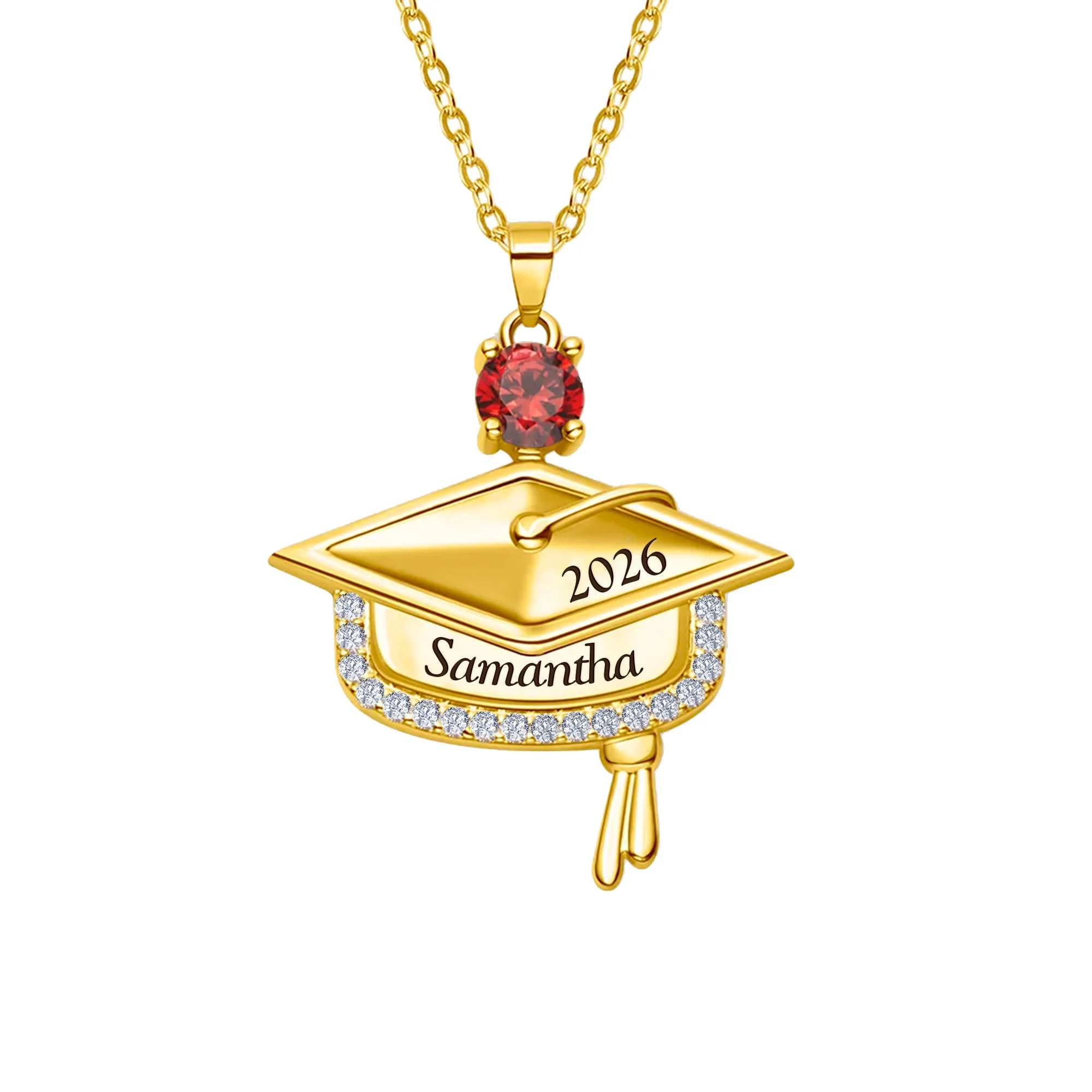 Graduation Gift - Personalized Graduation Cap Pendant Necklace With Birthstone - Image 3