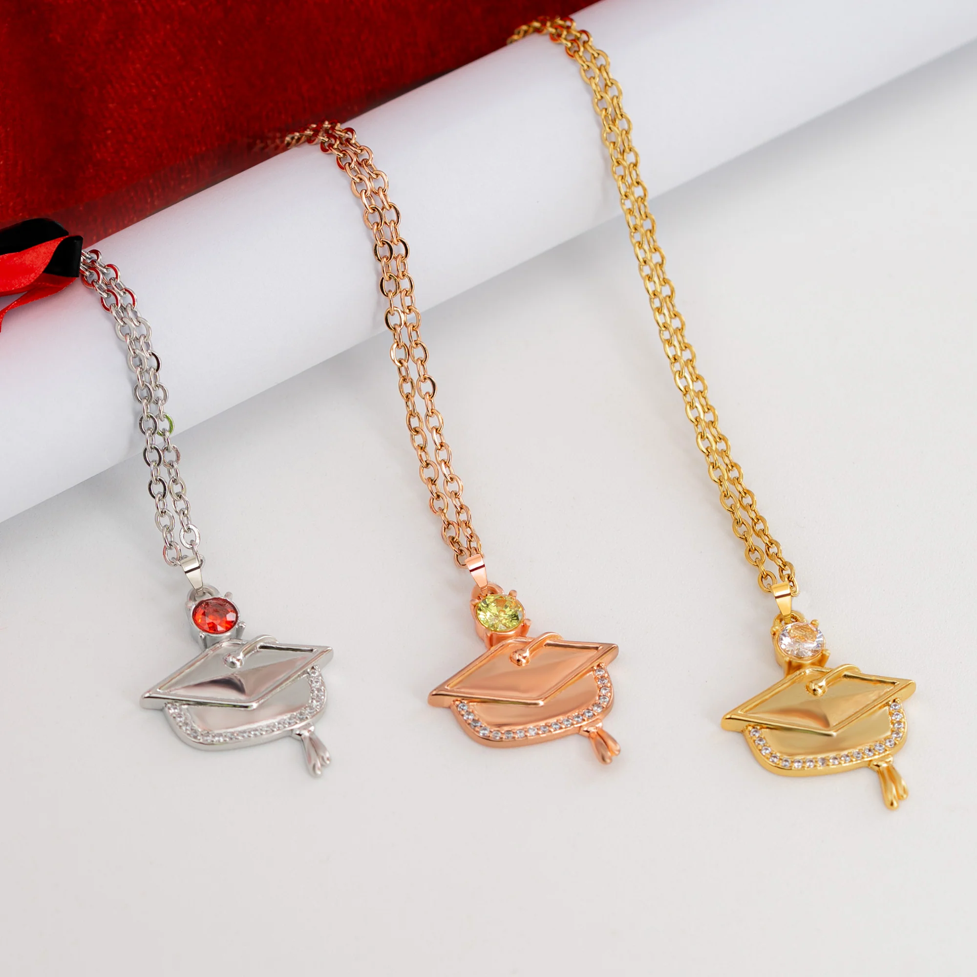 Graduation Gift - Personalized Graduation Cap Pendant Necklace With Birthstone - Image 4