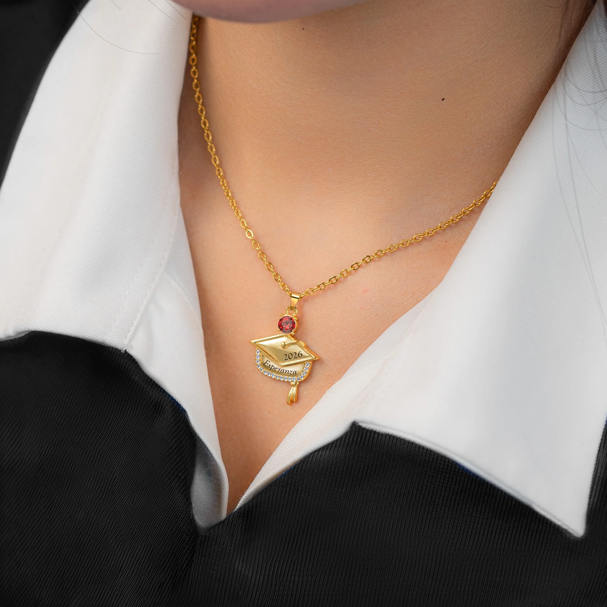 Graduation Gift - Personalized Graduation Cap Pendant Necklace With Birthstone - Image 5