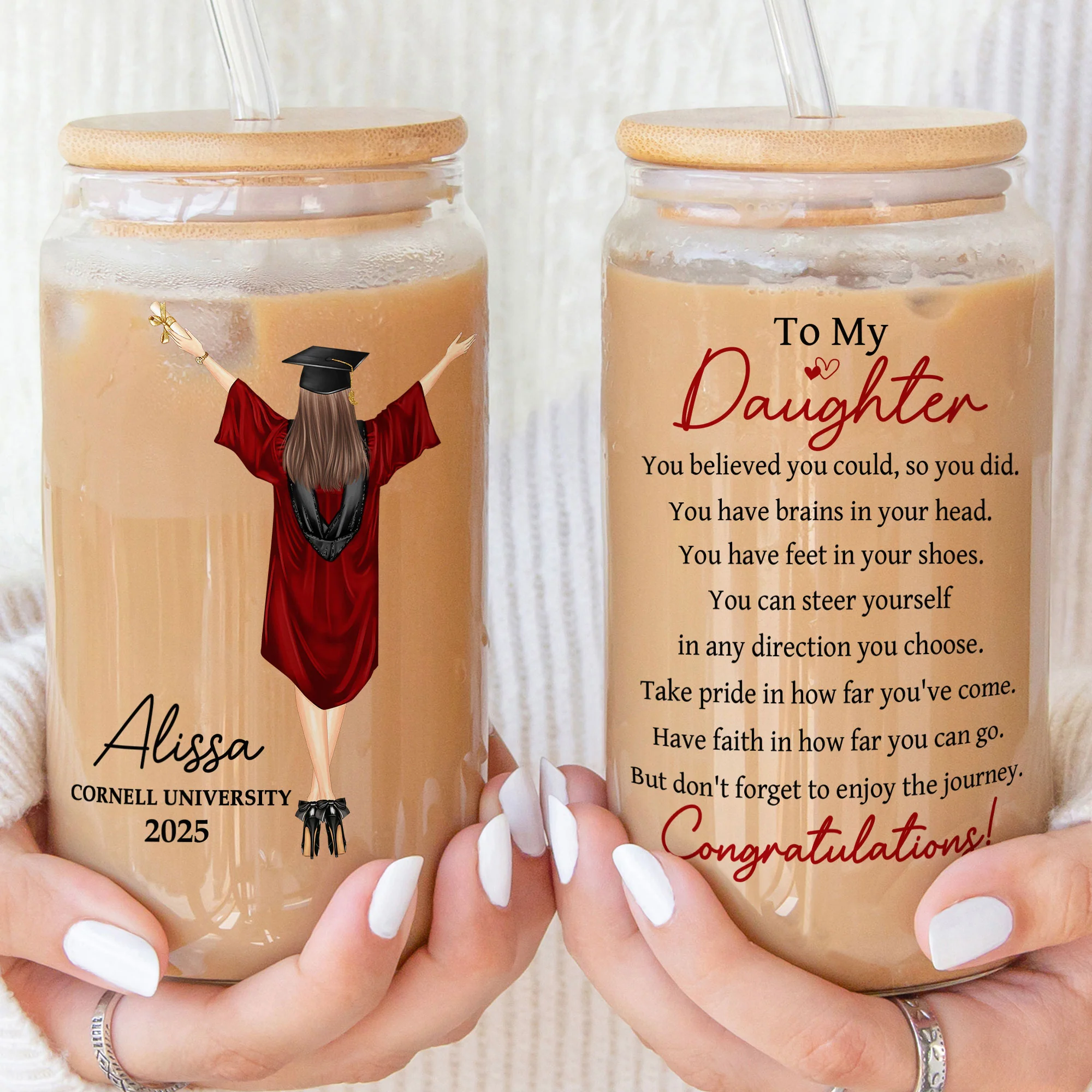 Graduation Gift You Have Brains In Your Head - Personalized Clear Glass Cup - Image 3