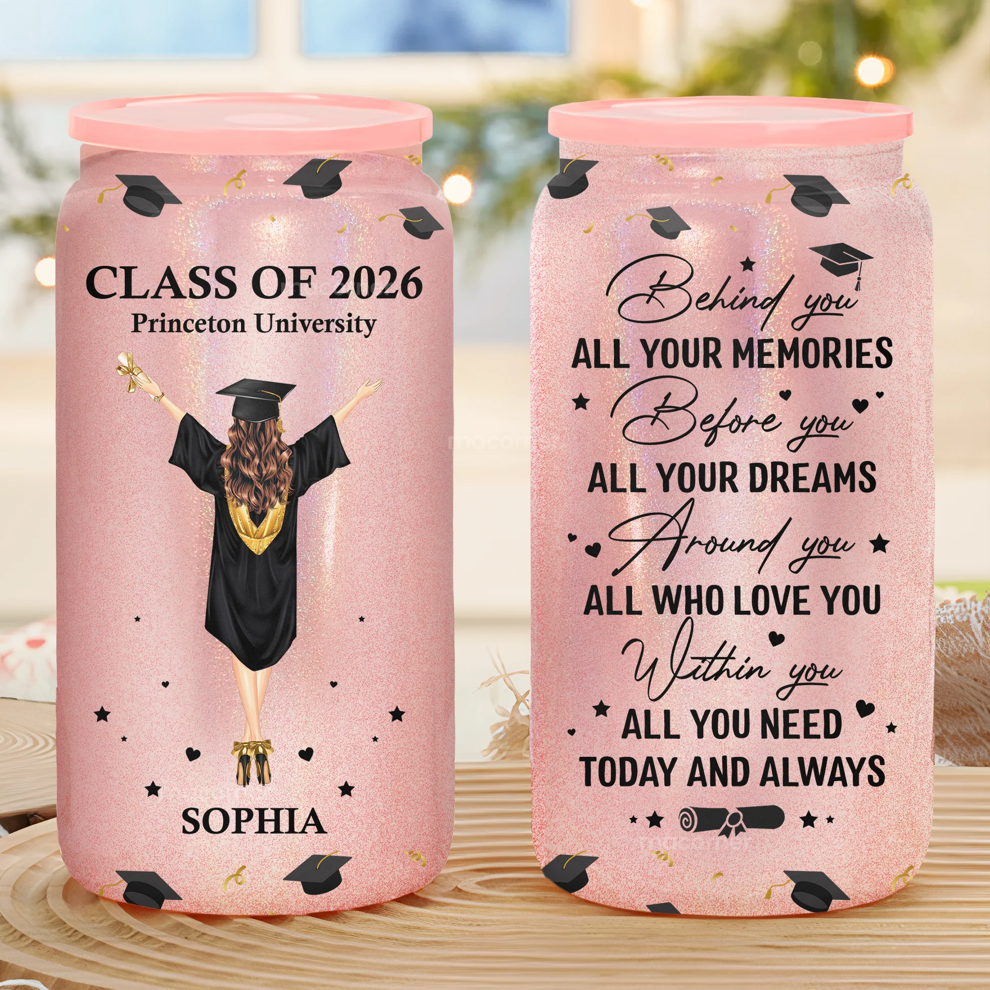 Graduation Gifts Before You All Your Dreams - Personalized Shimmer Glass Can - Image 2
