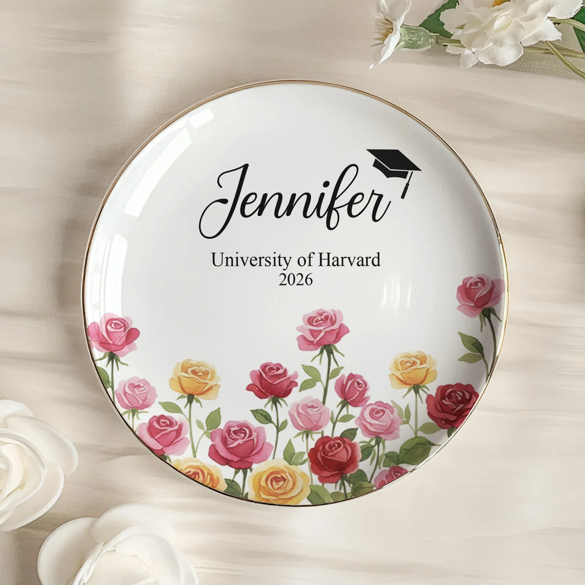 Graduation Jewelry Dish Custom Name Birth Flower - Personalized Jewelry Dish - Image 2