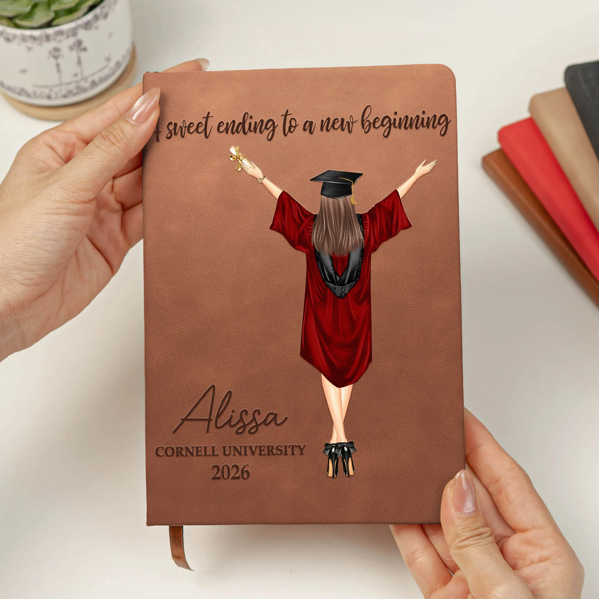Graduation Journal A Sweet Ending To A New Beginning - Personalized Leather Journal - Image 3
