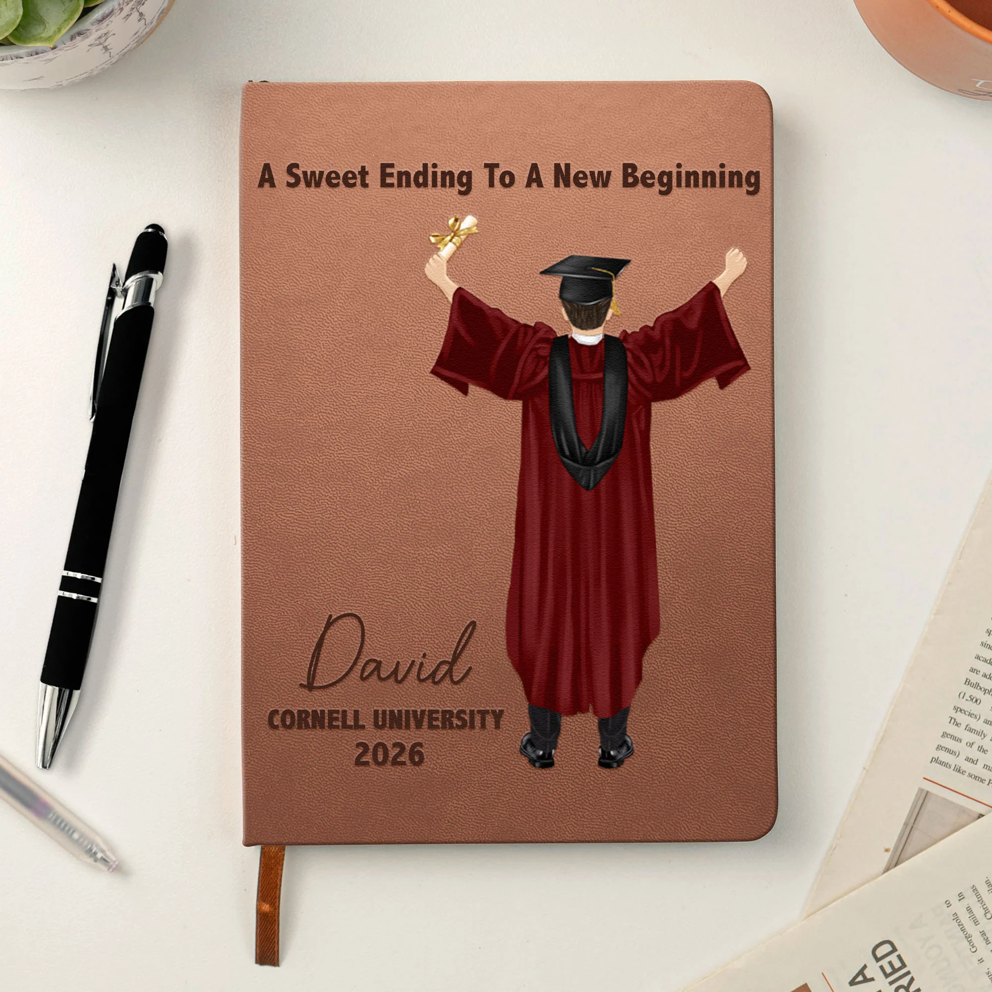 Graduation Journal He Believed He Could So He Did! - Personalized Leather Journal - Image 2