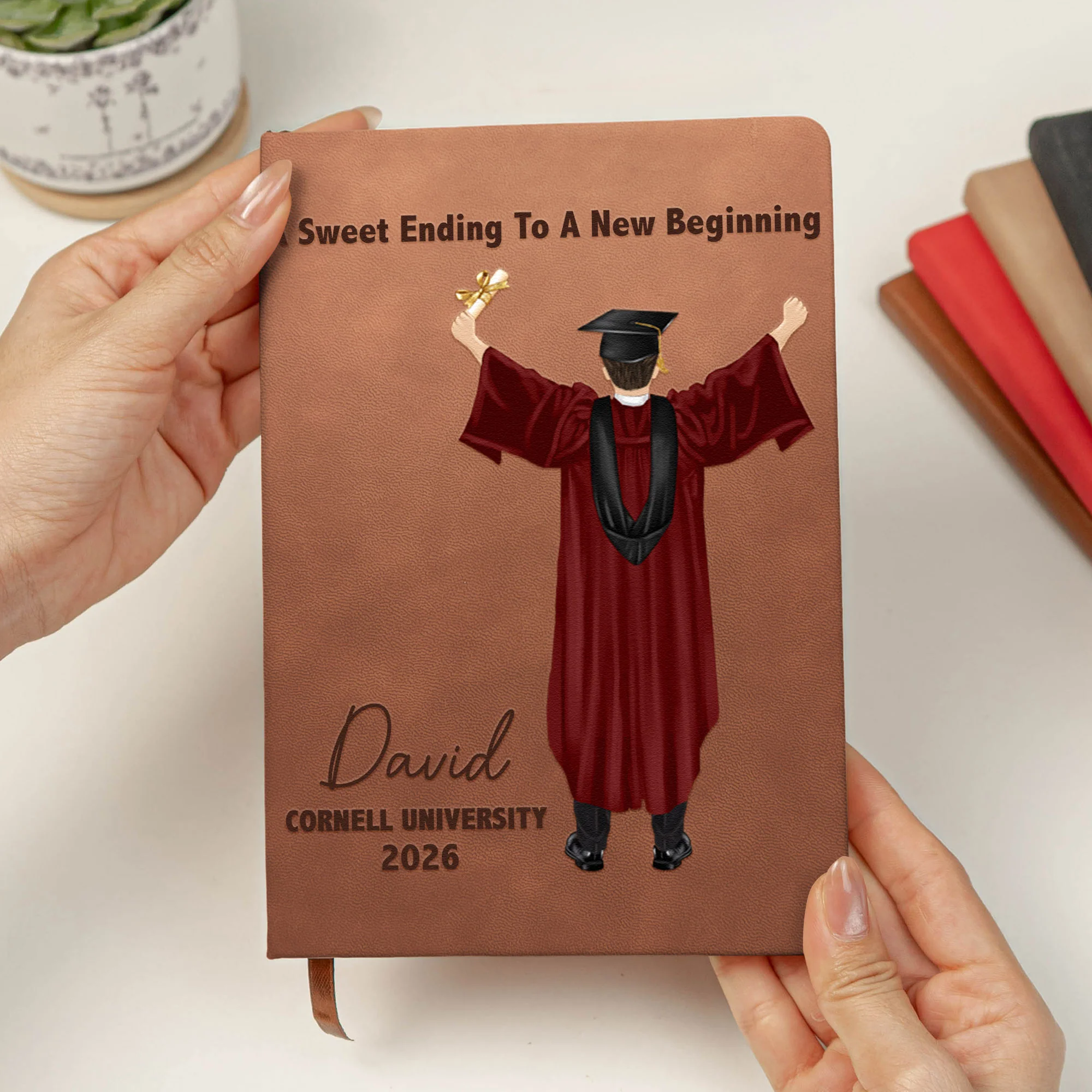 Graduation Journal He Believed He Could So He Did! - Personalized Leather Journal - Image 3