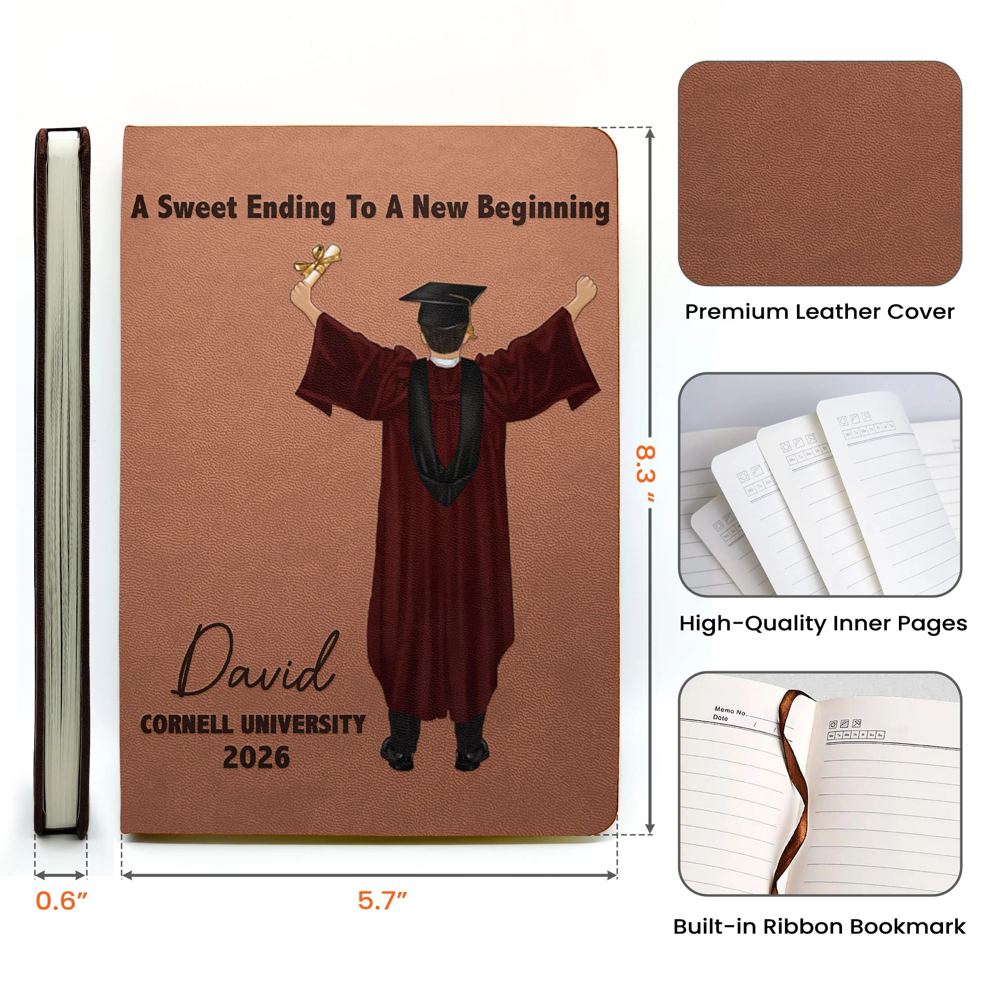 Graduation Journal He Believed He Could So He Did! - Personalized Leather Journal - Image 6