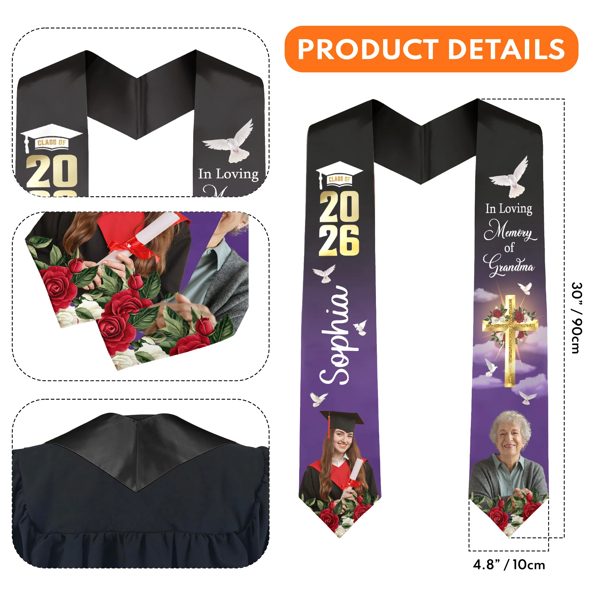 Graduation Memorial Custom Photo - Personalized Graduation Stole - Image 5