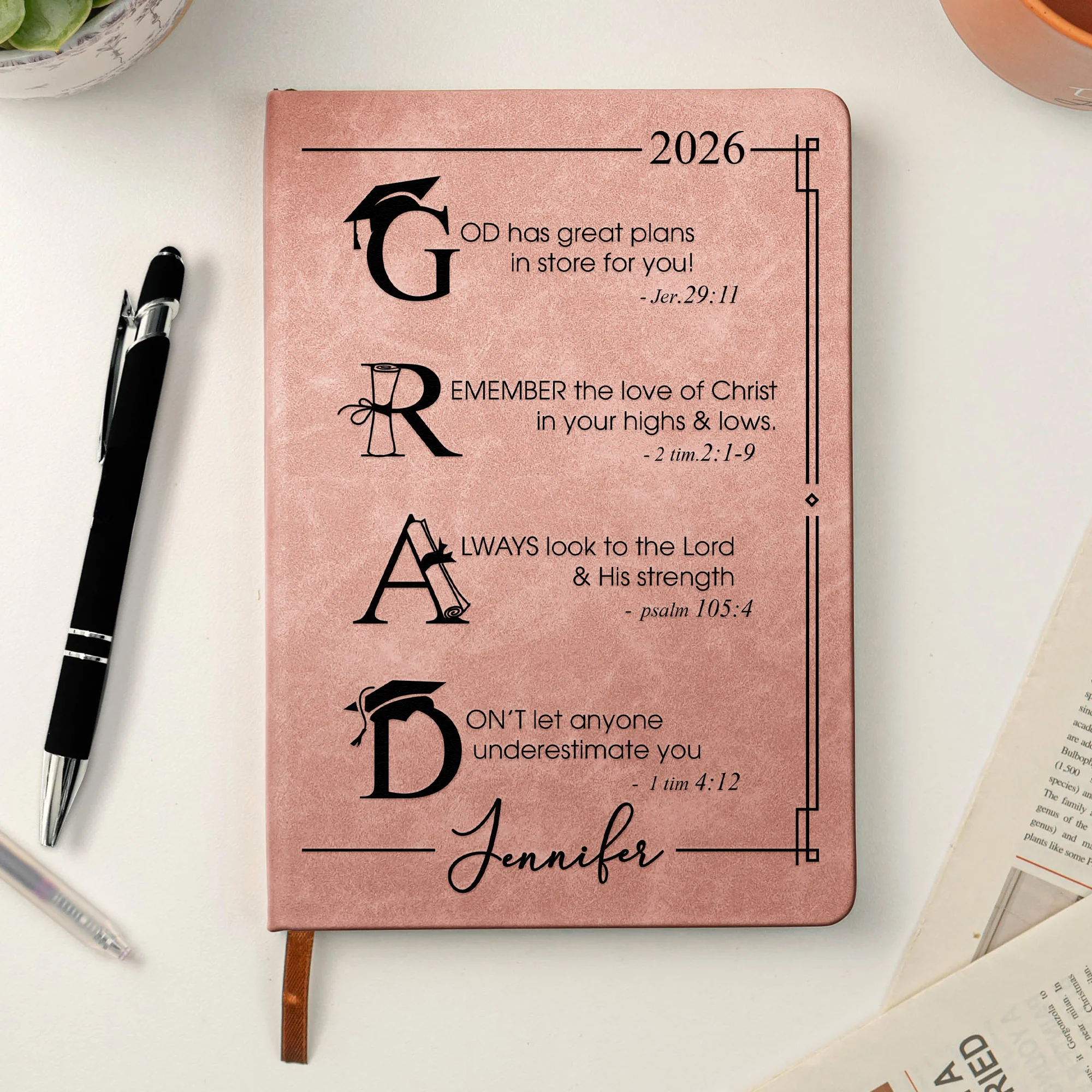 Graduation Motivation God Has Great Plans For You - Personalized Leather Journal - Image 2