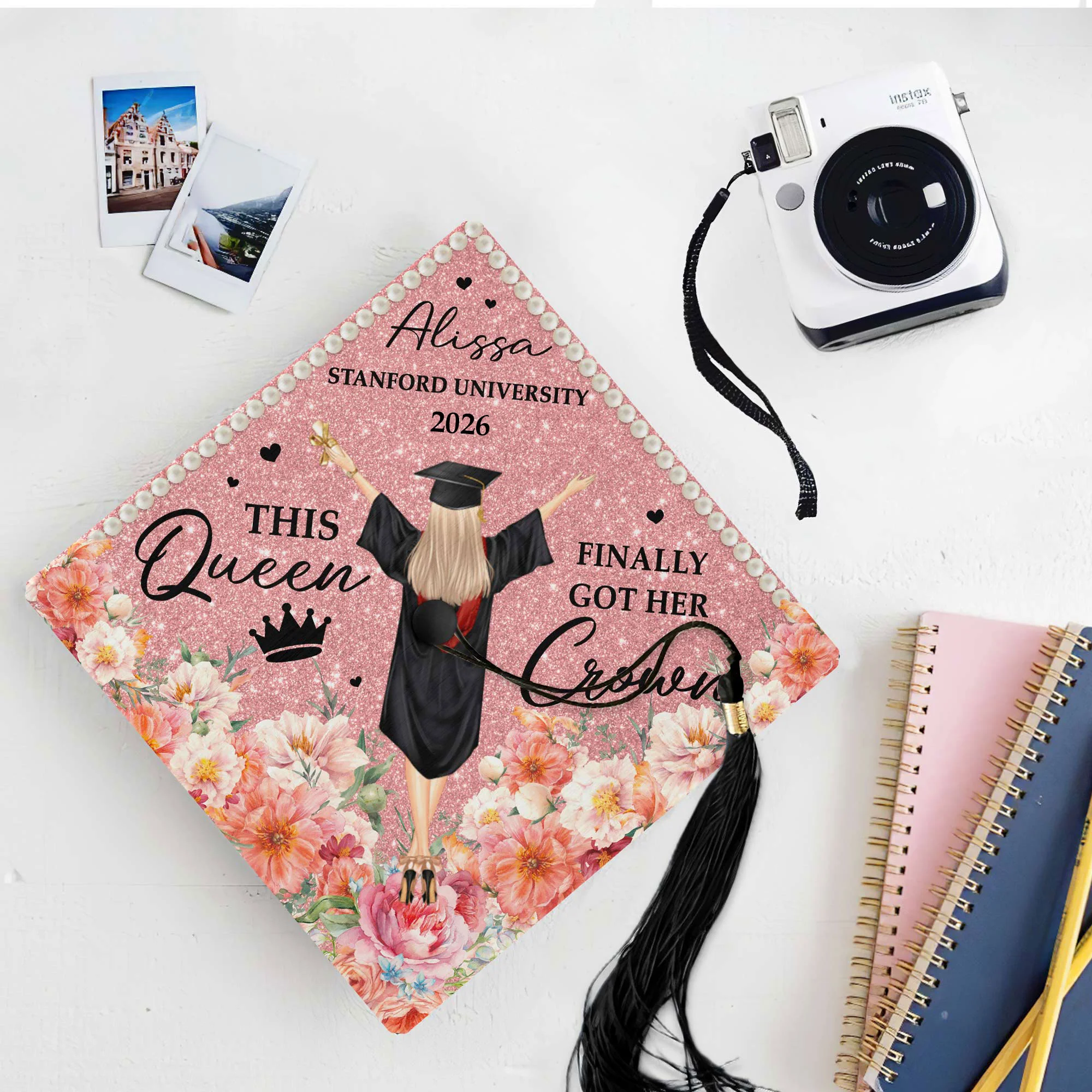 Graduation Set Gift - Personalized Graduation Cap Topper And Tassel Photo Charm - Image 2