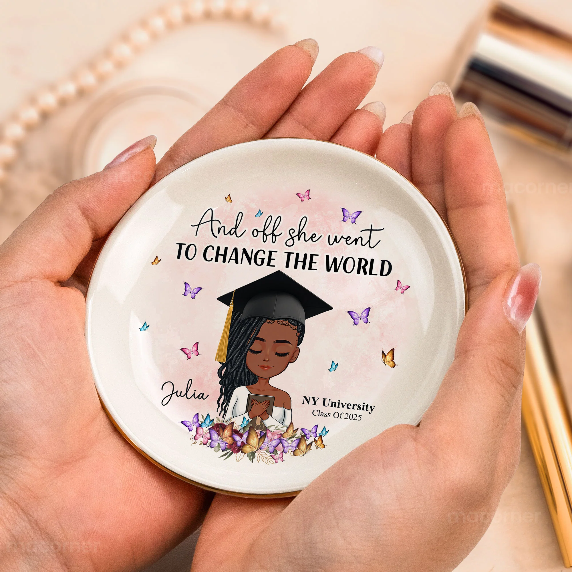 Graduation She Went To Change The World - Personalized Jewelry Dish - Image 3