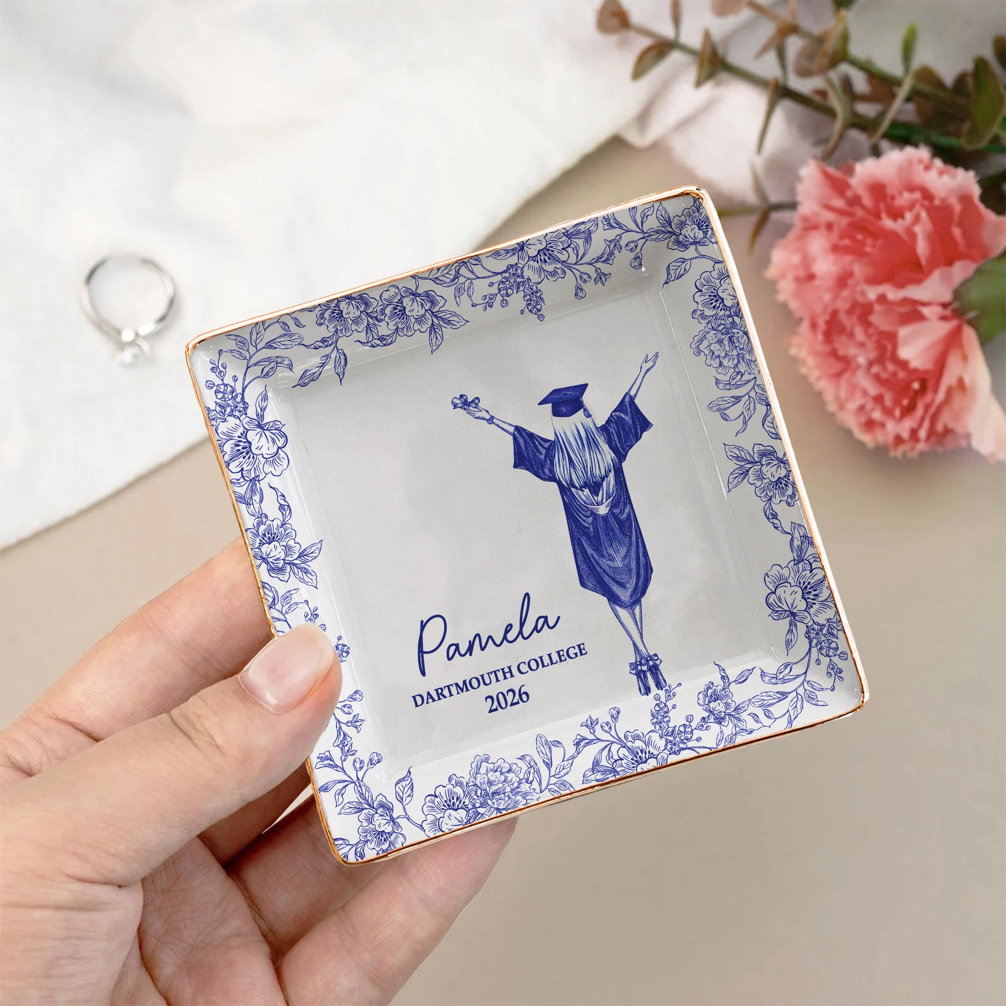 Graduation Toile De Jouy - Personalized Jewelry Dish - Image 3